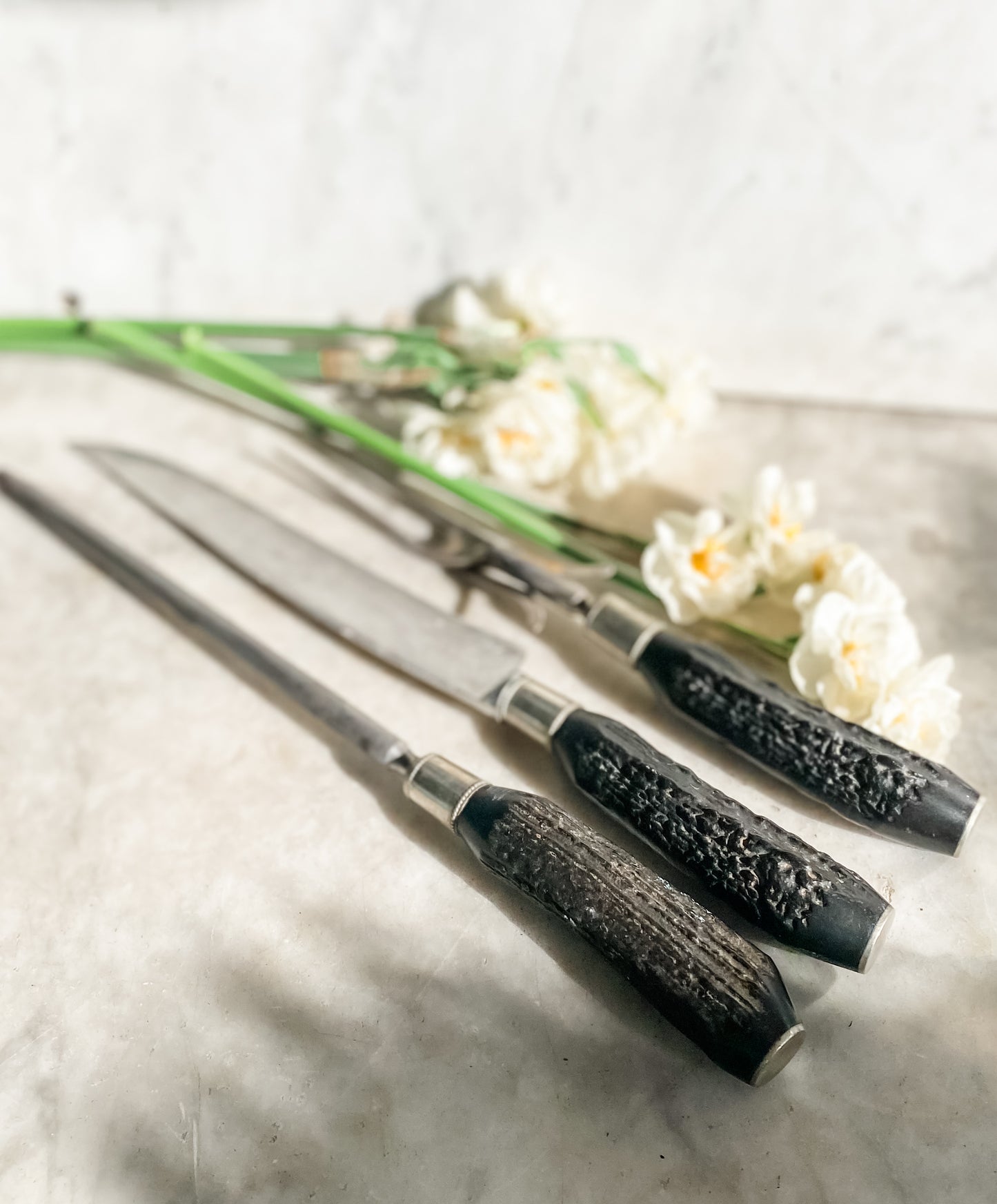 Vintage Royal Cutlery Co. Carving Set – Staghorn Handle & Beaded Ferrules