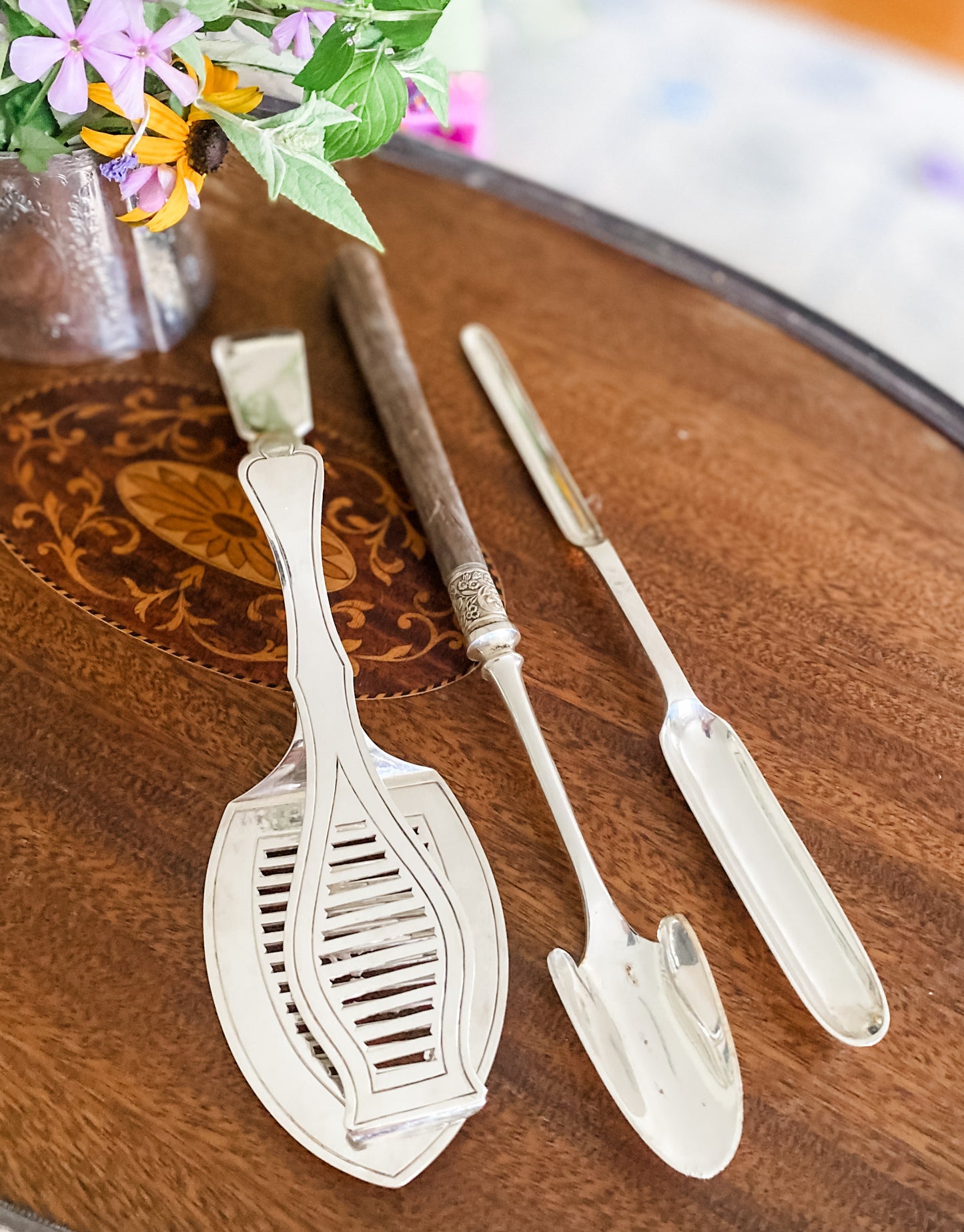 Set of 3 Utensils Including Asparagus Tongs and Cheese Spoon