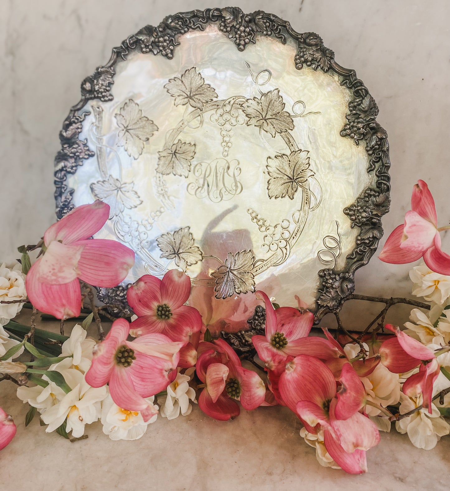 Antique Hand-Chased Pedestal Dish | Barbour Silver Co. | Mid to Late 1800s | 11” Wide