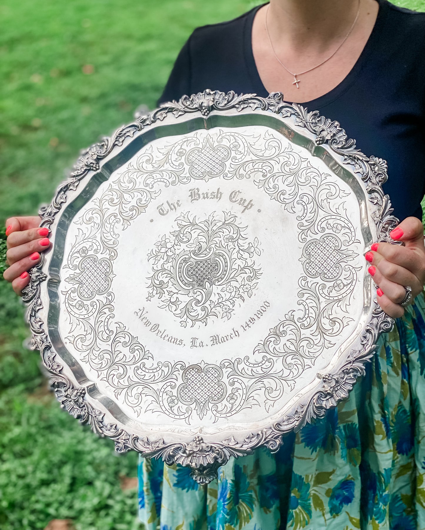 Antique Mach 14, 1900 New Orleans Trophy Tray by Gorham