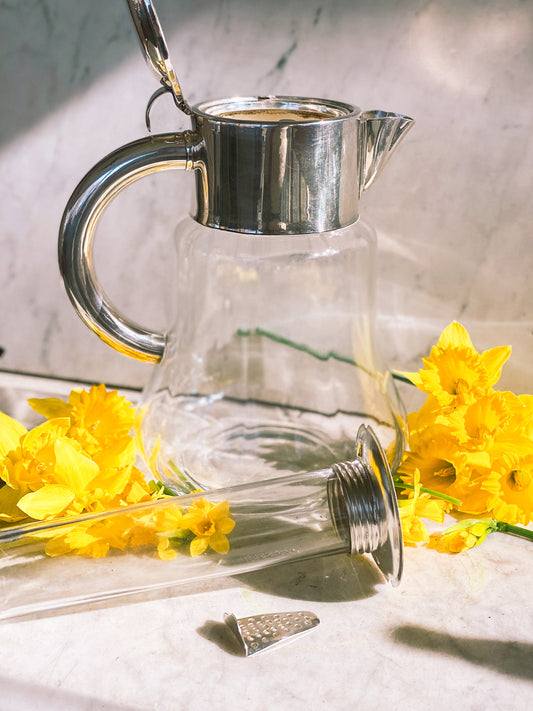 Early 1900s Antique Water Pitcher with Freezable Insert & Strainer