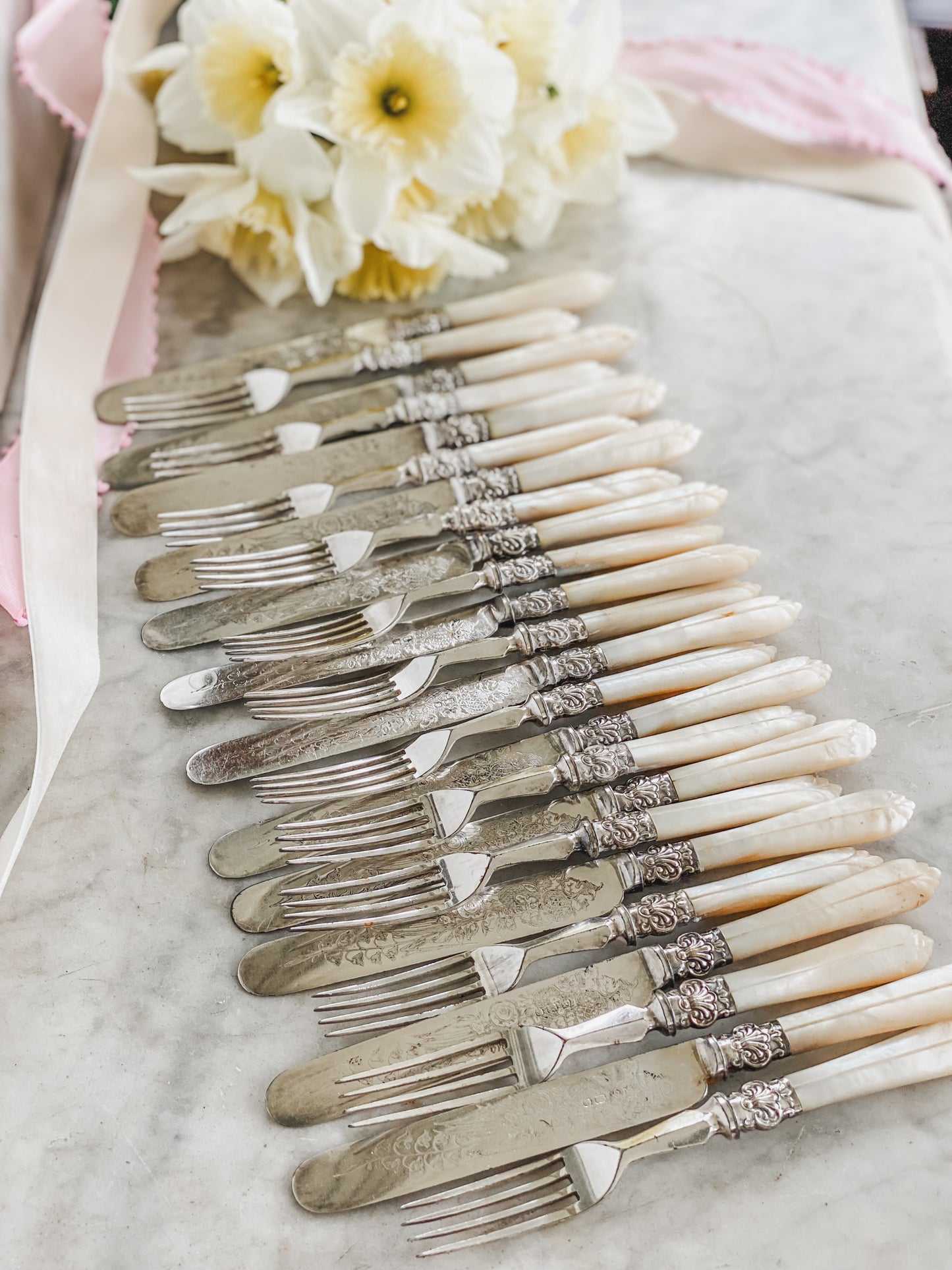 Heirloom-Worthy Victorian Flatware with Carved MOP & Botanical Blades