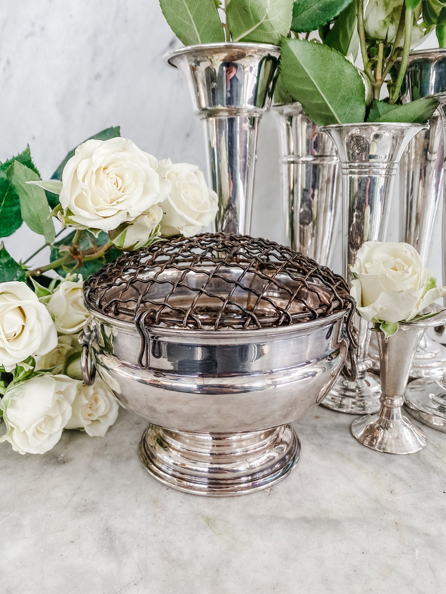 Reproduction Old Sheffield Plate Flower Frog