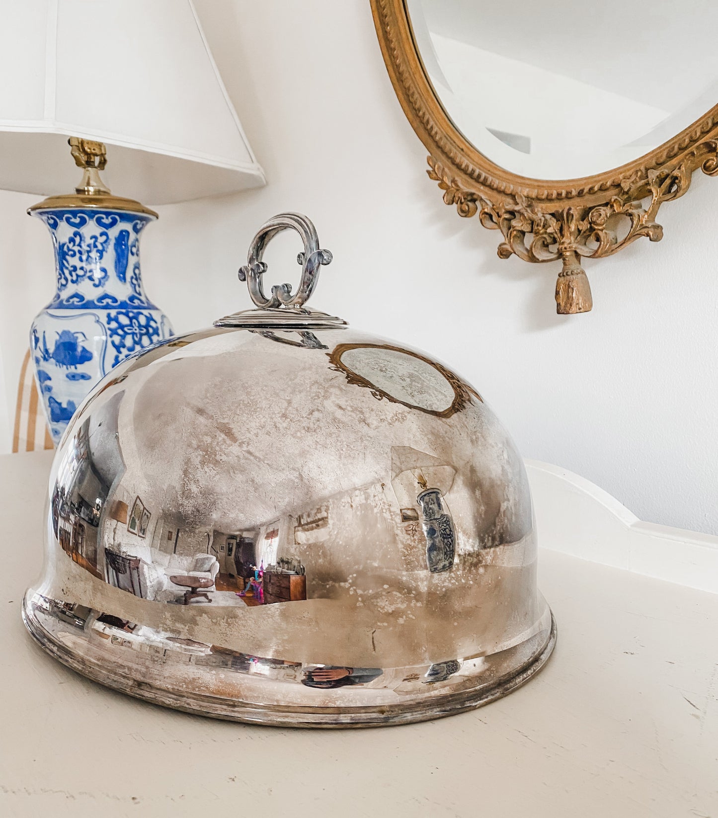 Grand Victorian Silverplate Meat Dome – Stunning Display Piece with Intricate Handle & Hanging Hook