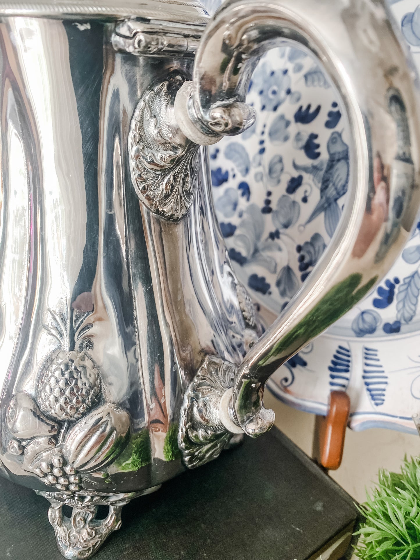 James Allan Antique Sheffield Teapot with Repoussé Fruit Design