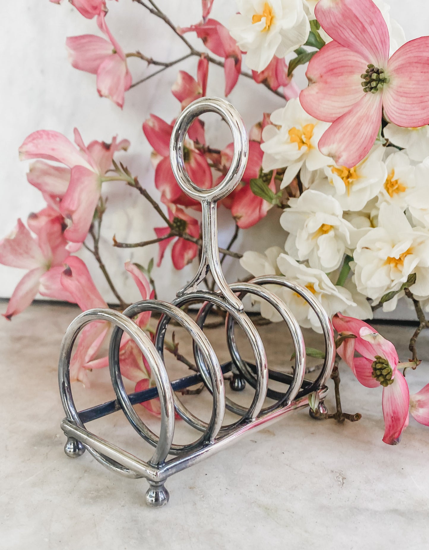 Antique Toast Rack | Ball Feet & Ring Handle | 4” x 2” x 4.75” Tall