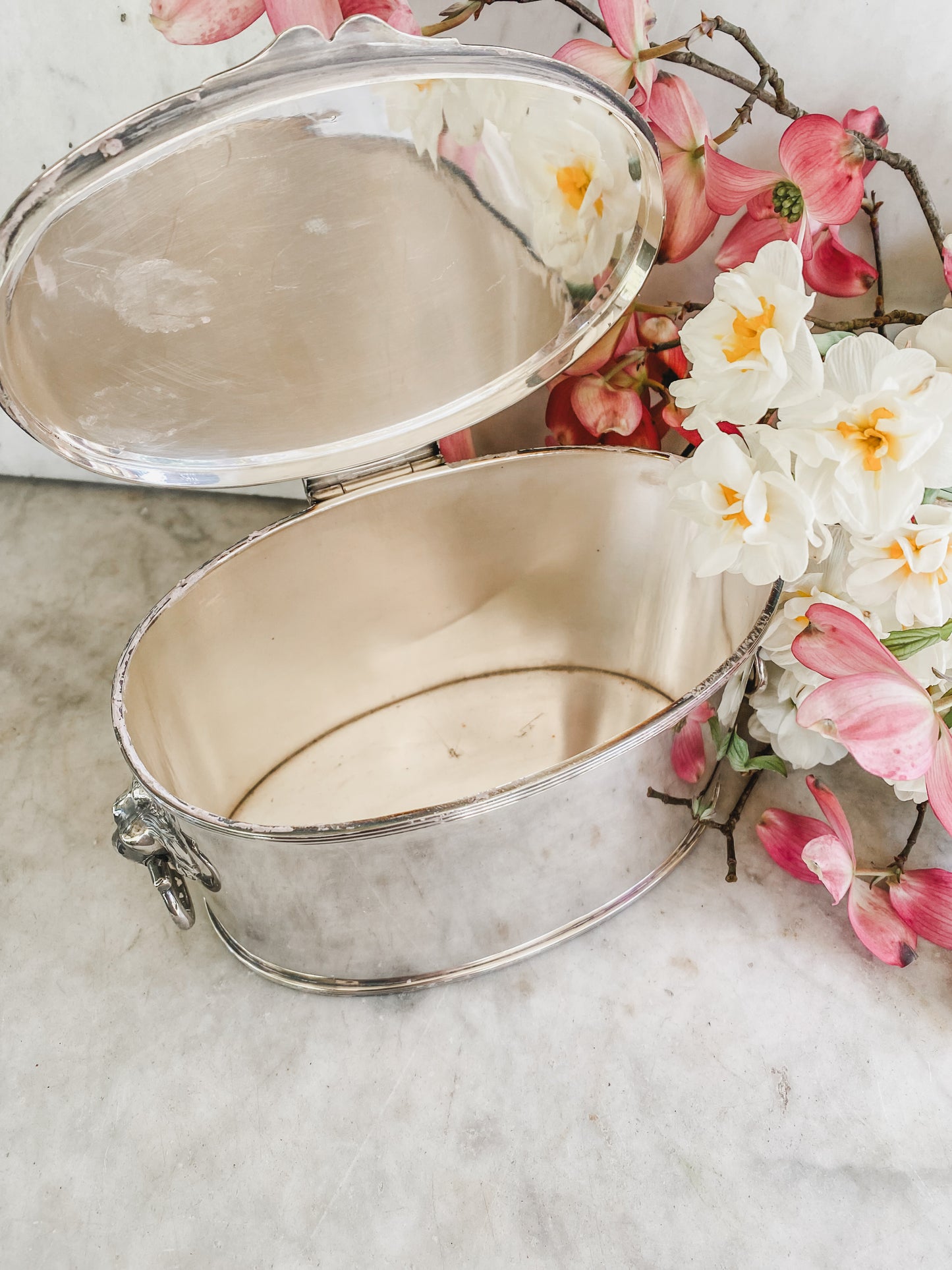 Antique Lion-Handled Cache Pot | Hukin & Heath | 8” x 4.5” x 4” Tall