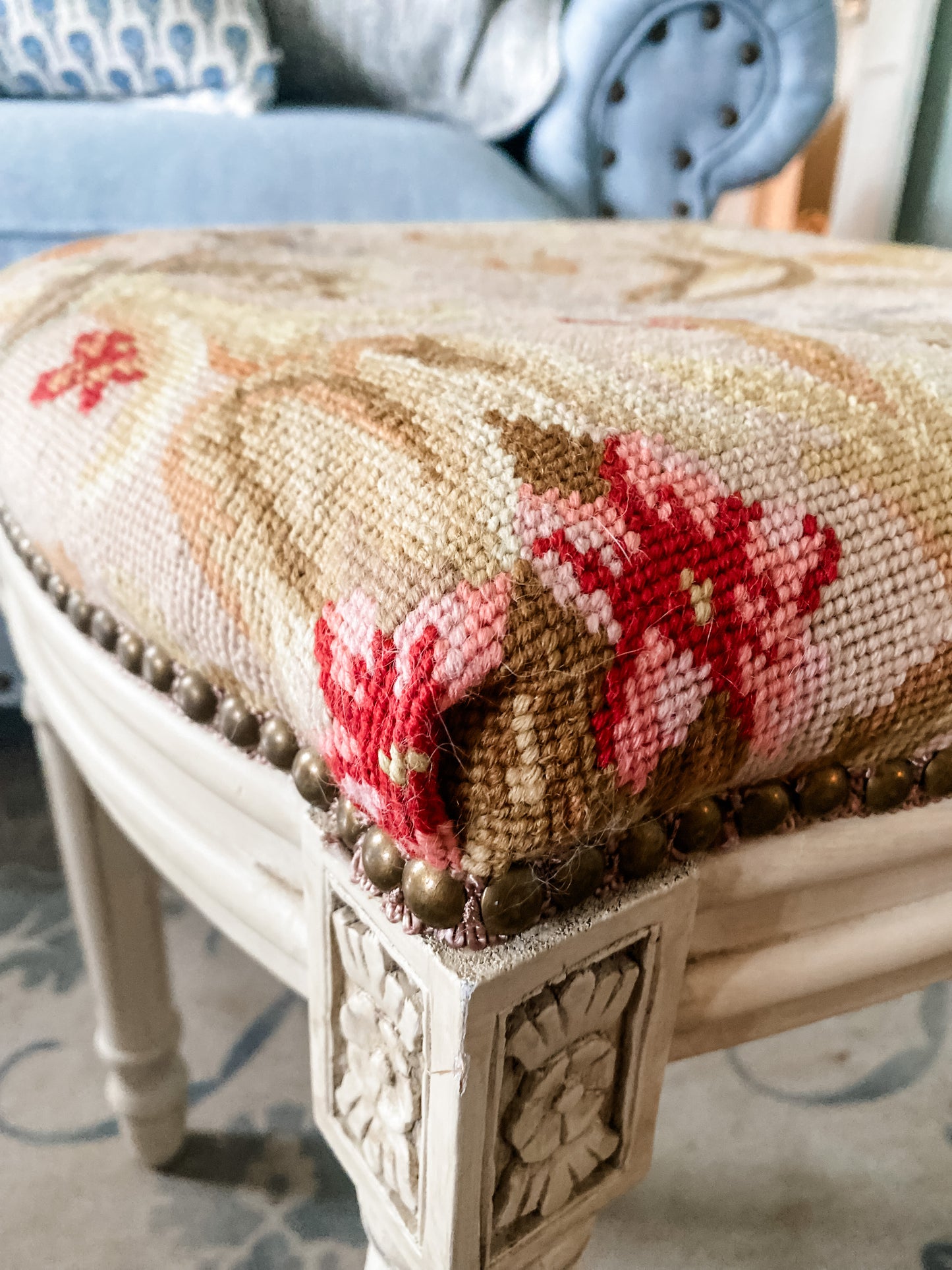 Beautiful Needlepoint Louis XVI Stool