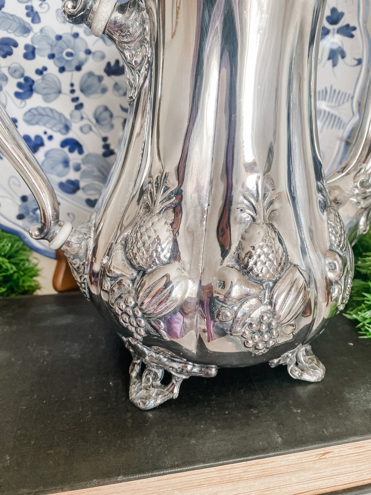 James Allan Antique Sheffield Teapot with Repoussé Fruit Design