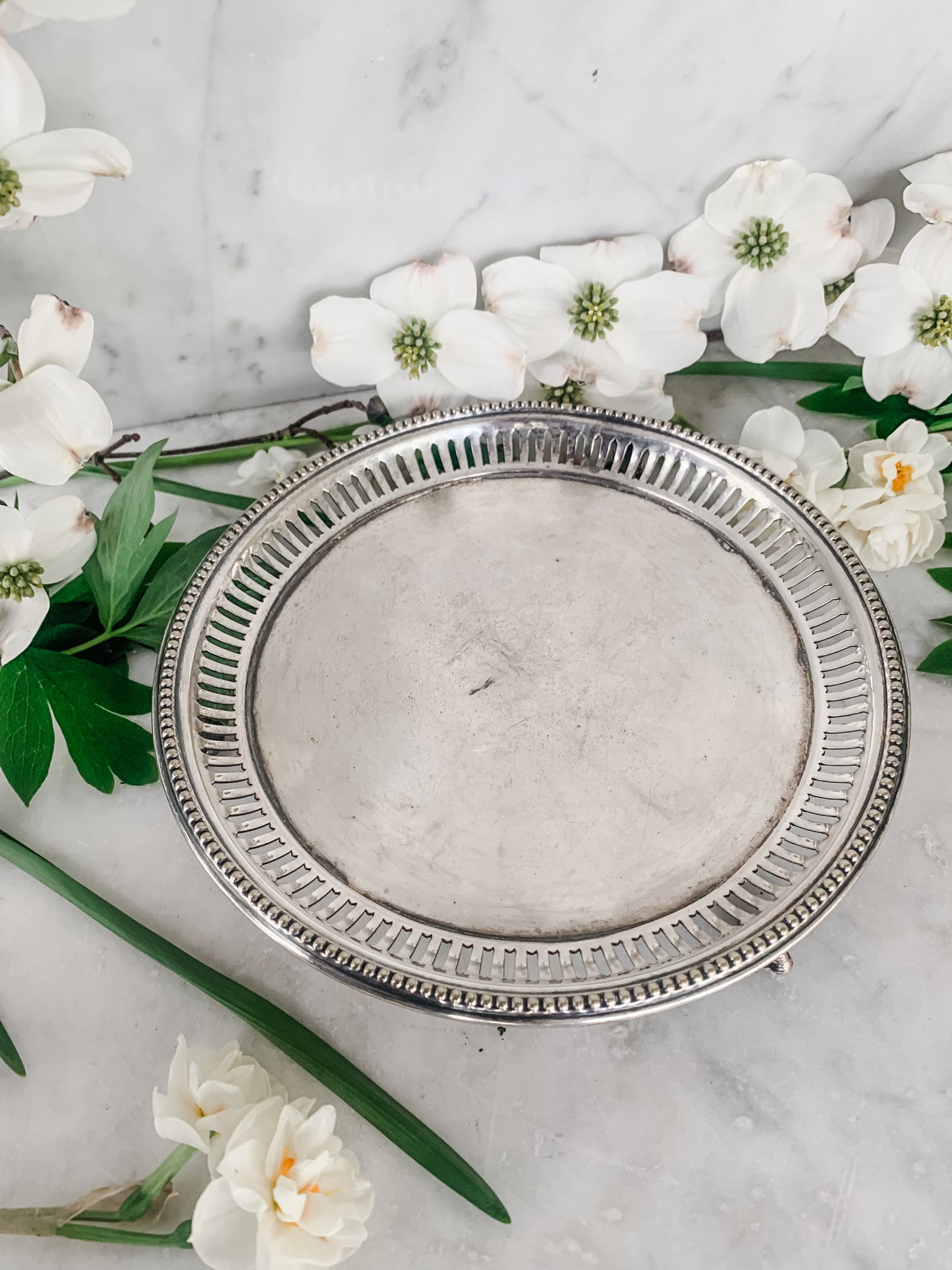 Antique L&W.S Footed Dish with Pierced Rim