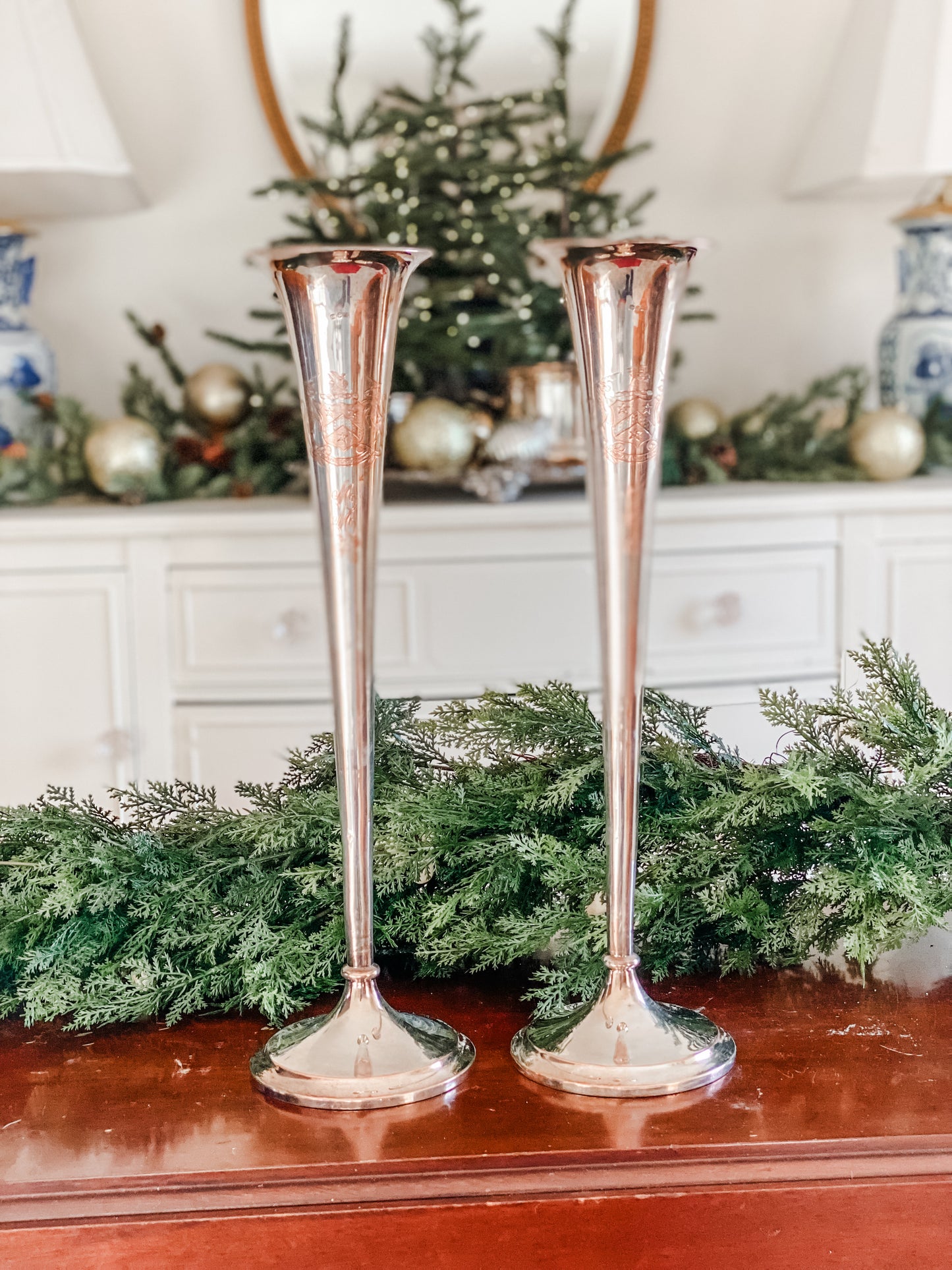 Pair of Antique 1800's Trumpet Vases