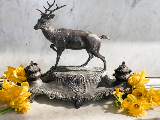 Majestic Antique French Stag Inkwell by A. Bossu
