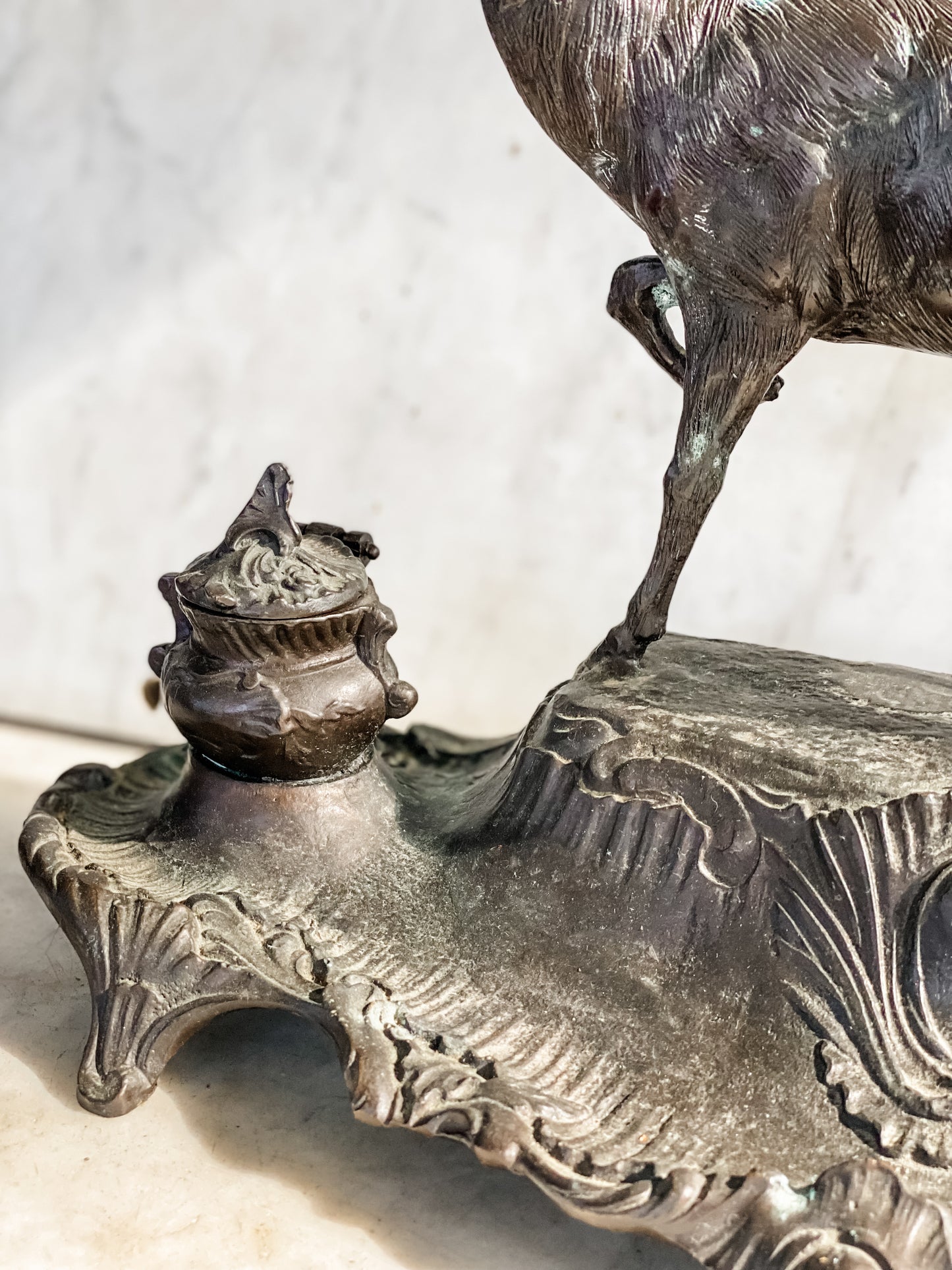 Majestic Antique French Stag Inkwell by A. Bossu