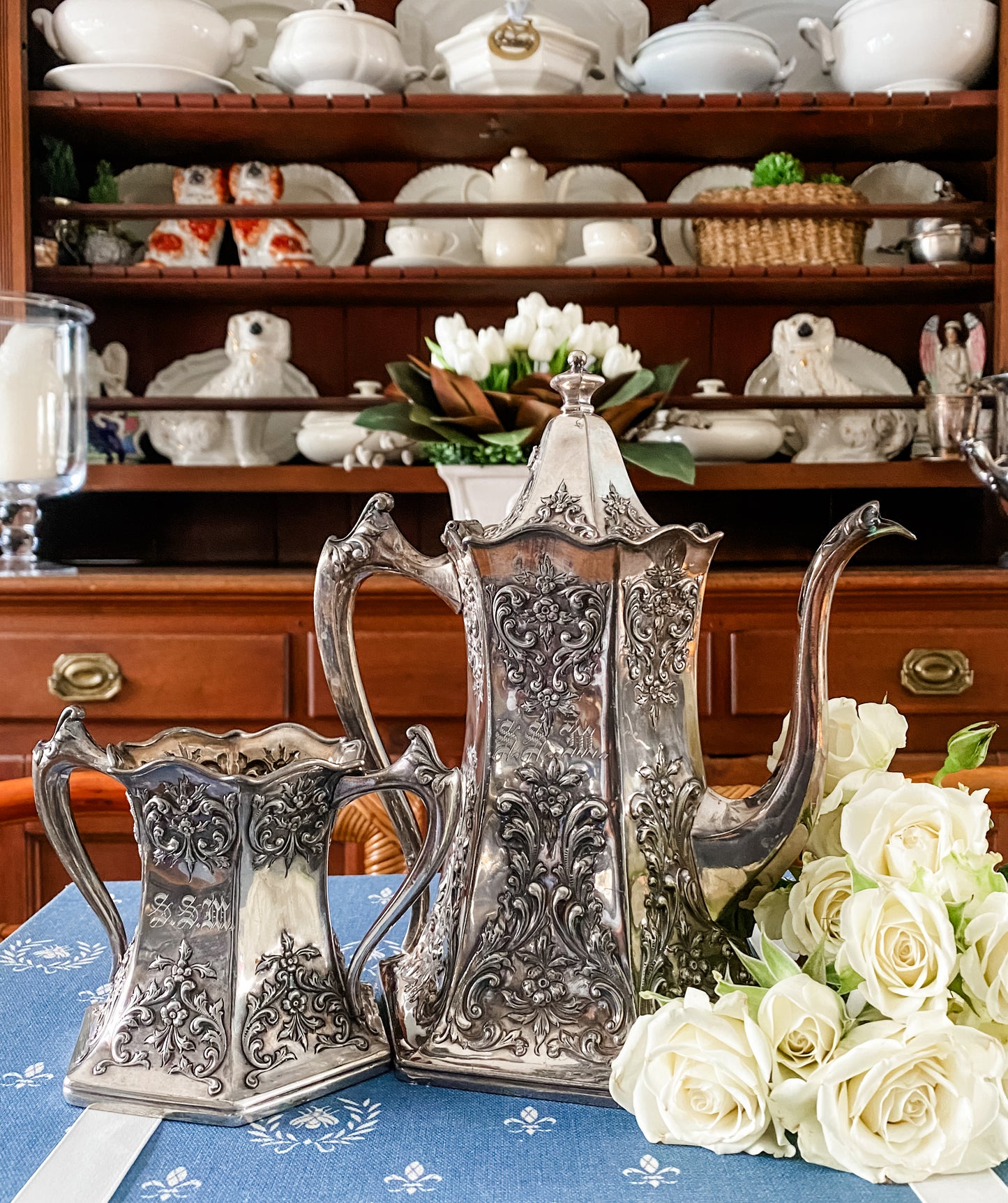 Exquisite Late 1800s Forbes Silverplate Teapot & Sugar Bowl – Ornate Repoussé Detailing & Quadruple Plate