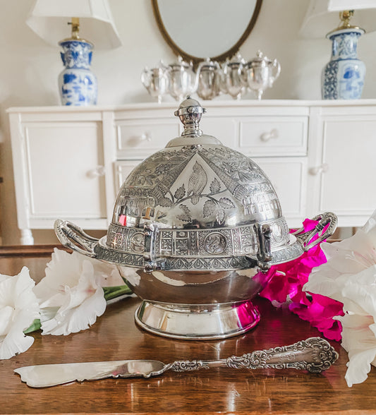 Antique Quadroupleplate Dome Butter Dish