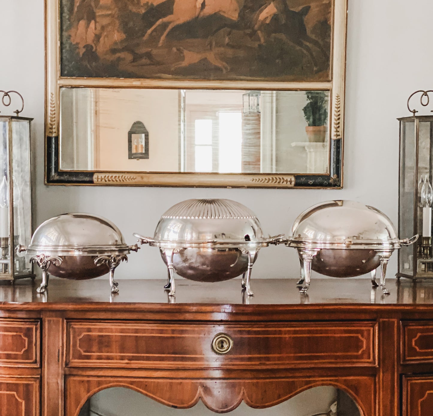 Lovely Antique Revolving Dome Server. (First on left)