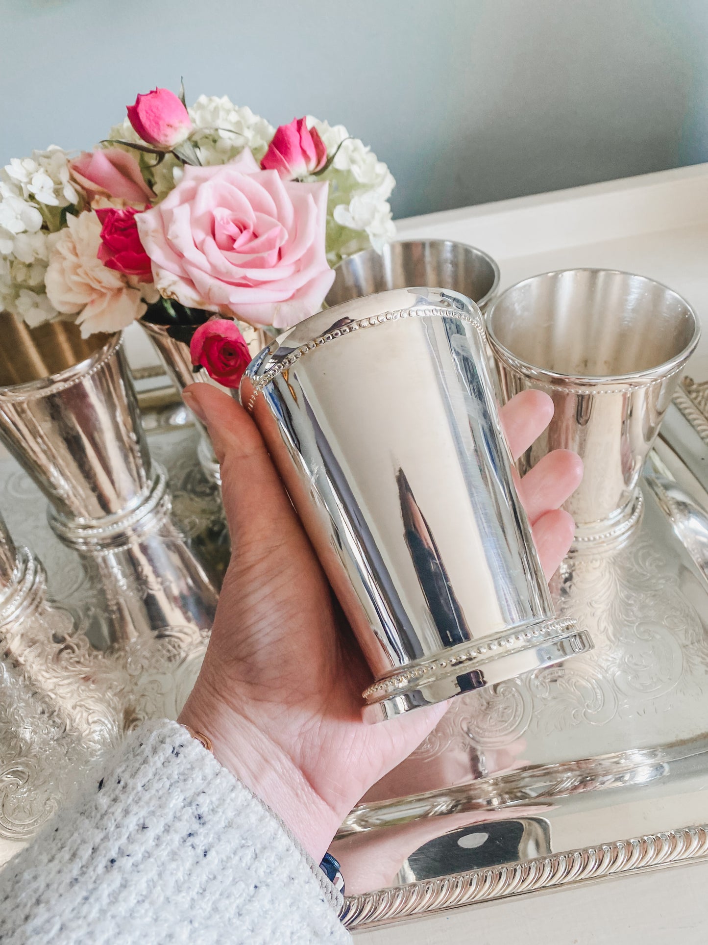 Set of 7 Beaded Mint Julep Cups