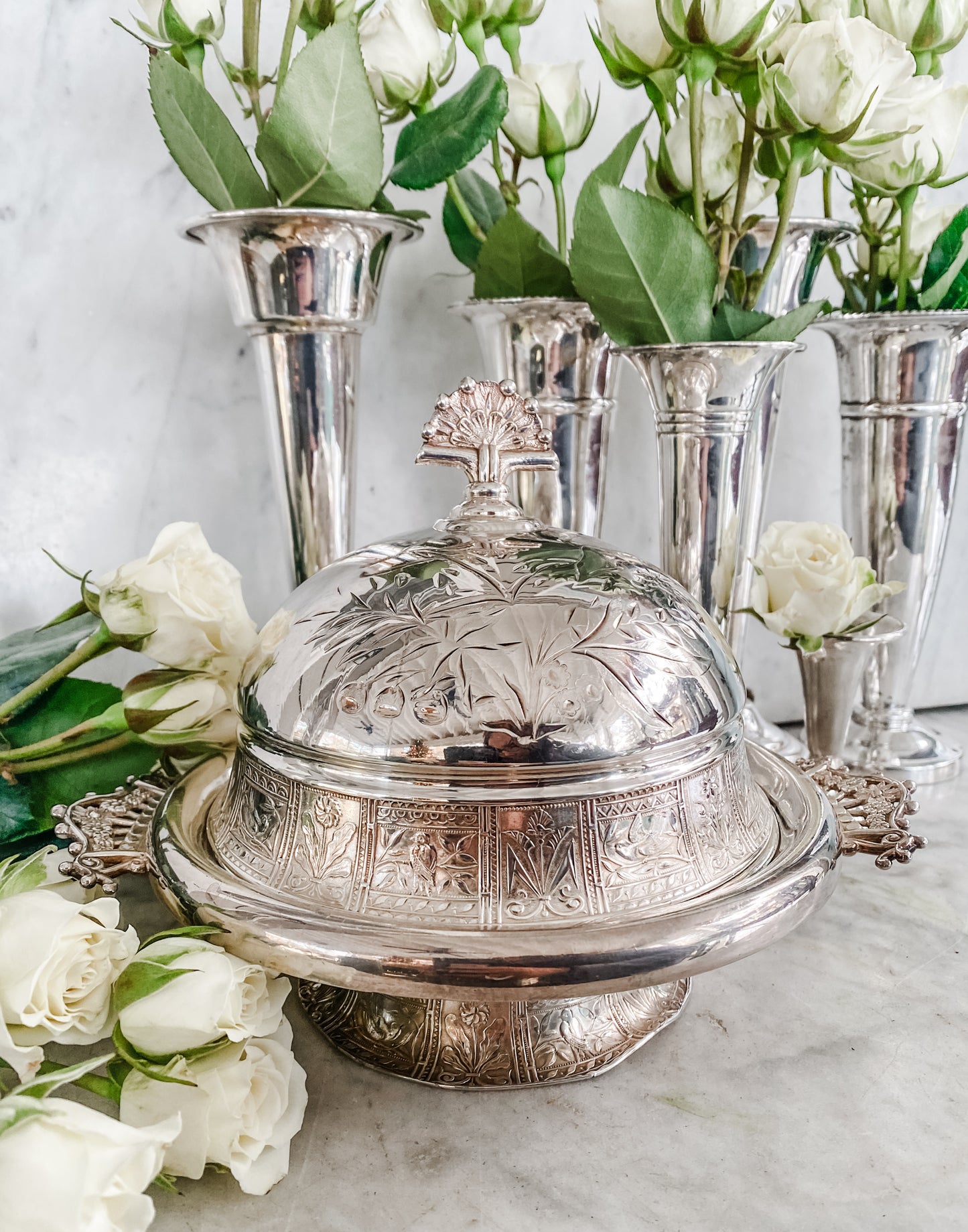 Large Antique Quadroupleplate Dome Butter Dish