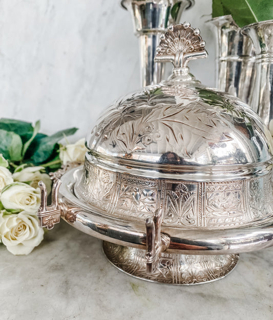 Large Antique Quadroupleplate Dome Butter Dish
