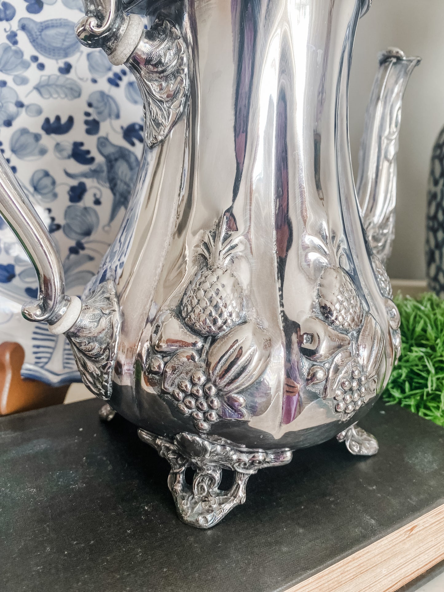 James Allan Antique Sheffield Teapot with Repoussé Fruit Design