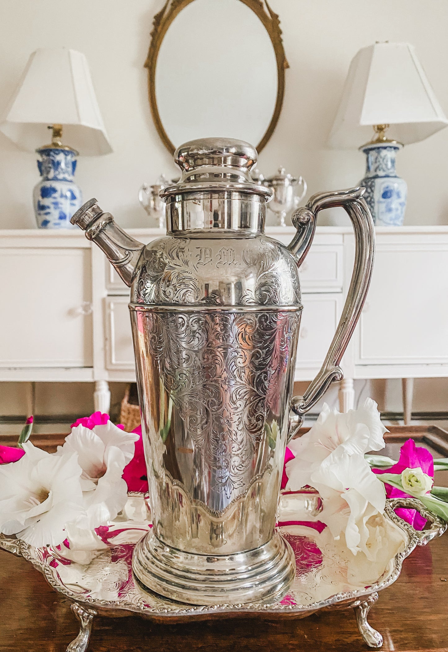 Etched Antique Cocktail Shaker