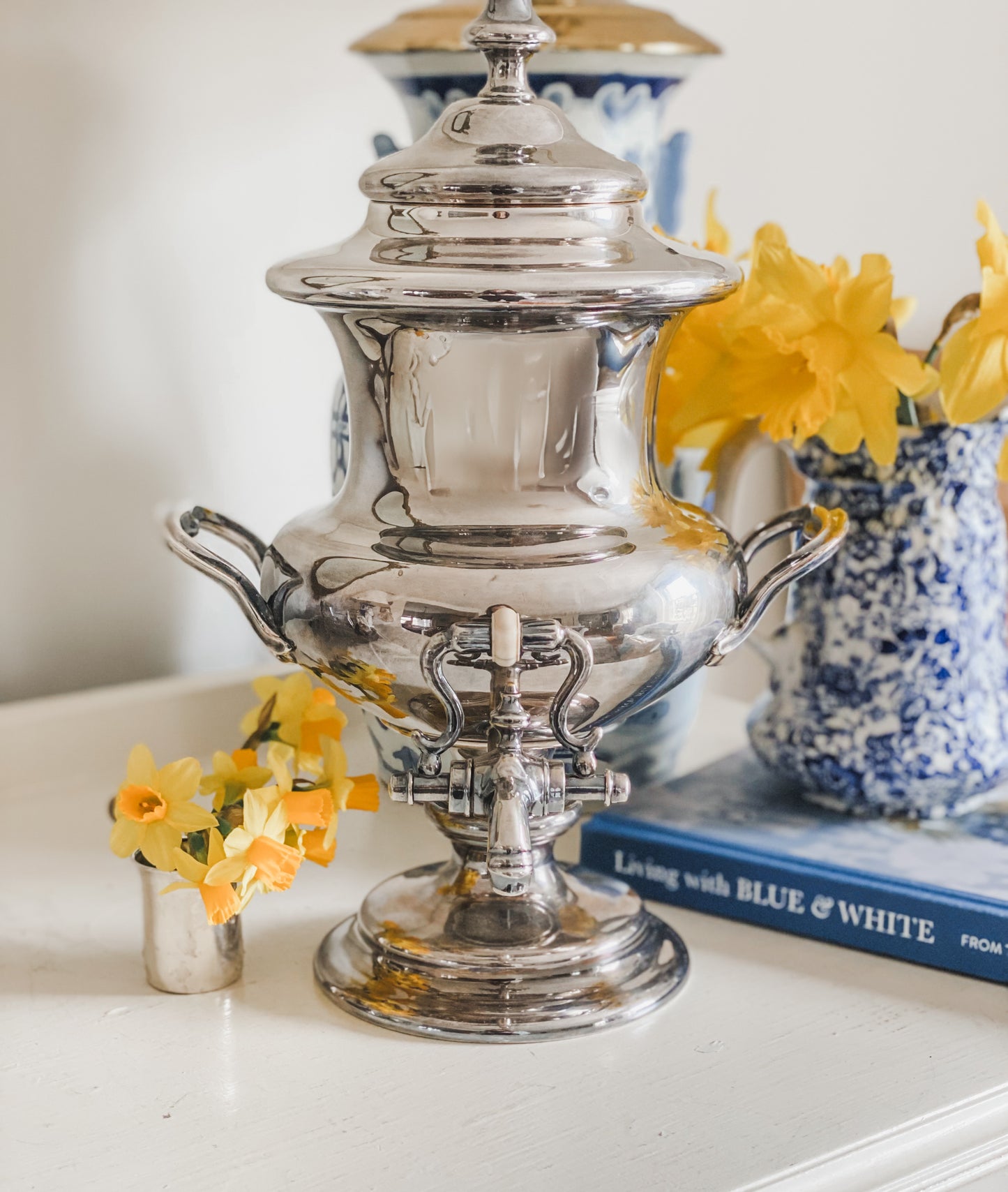 Old Sheffield Plate Water Urn – 15" Hand-Finished Antique with Fluted Design