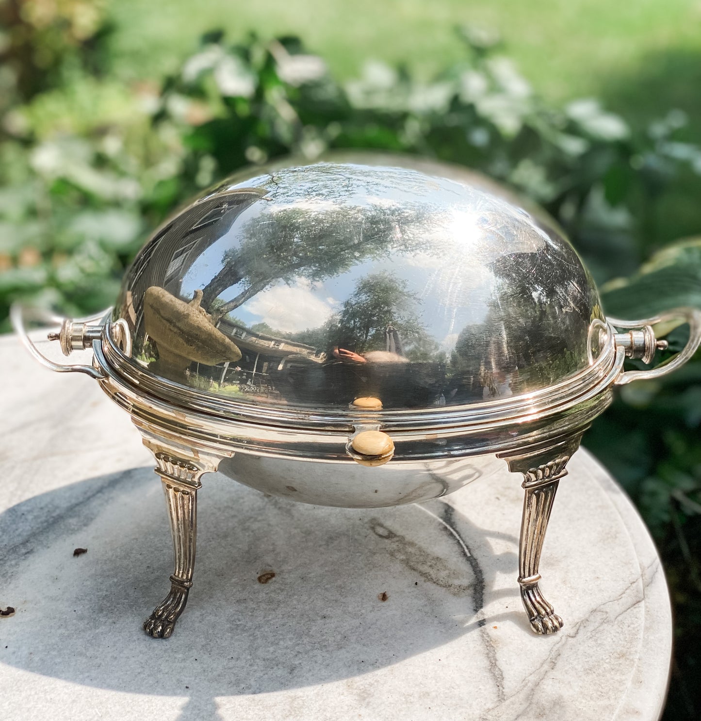 Antique Revolving Dome Silver Server (on the right )