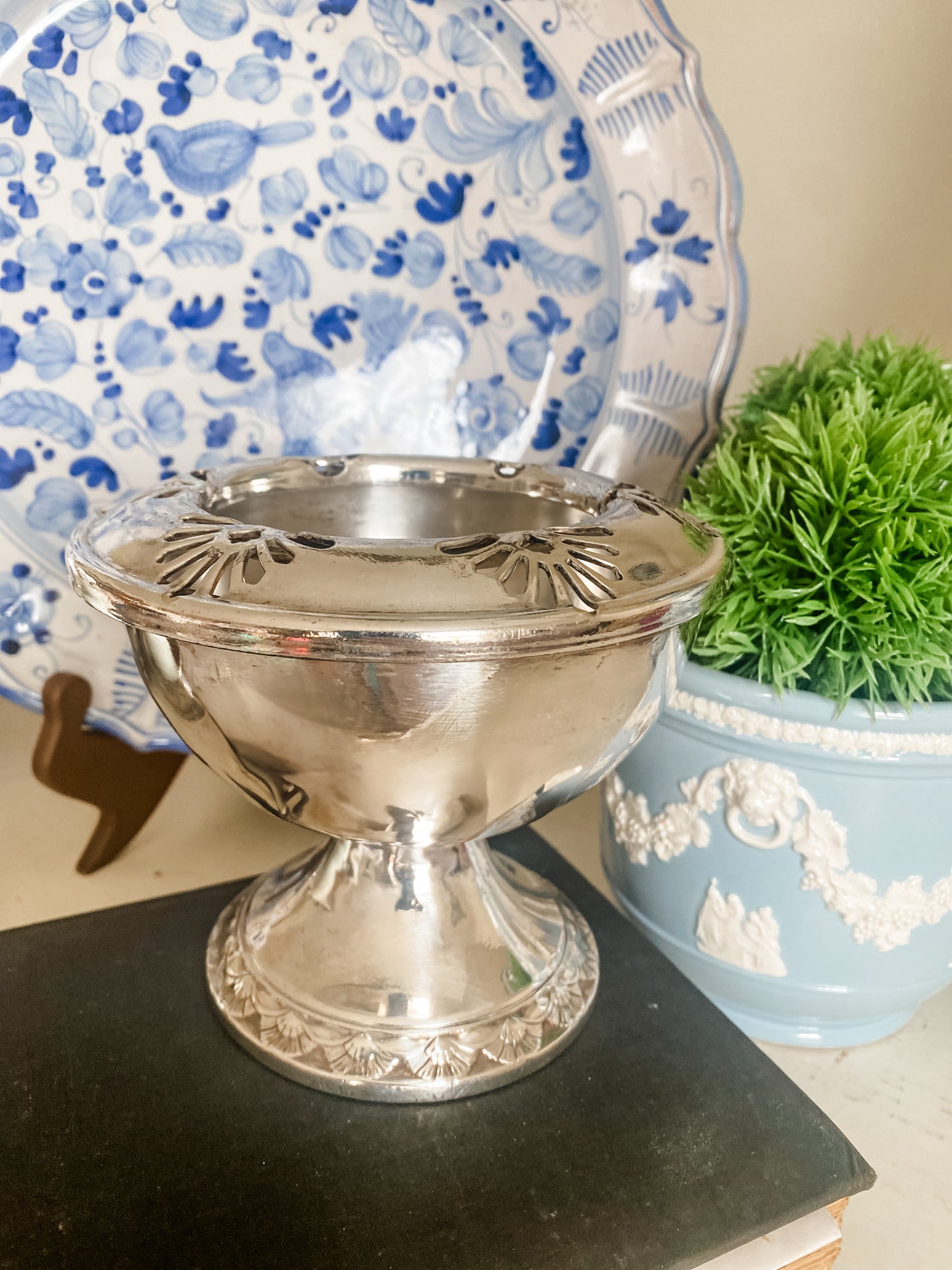 Heavy Silverplate Flower Frog with Removable Rim