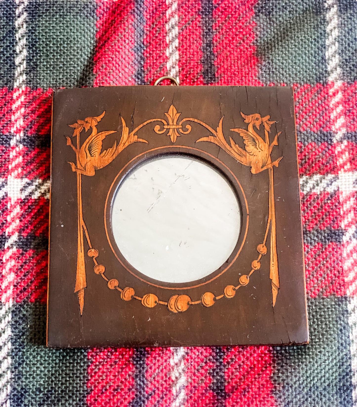 Antique Mahogany Inlaid Miniature Mirror