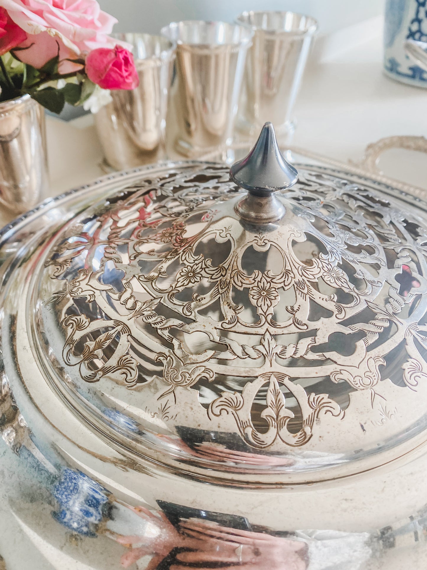 Antique Silver Pedestal Flower Frog