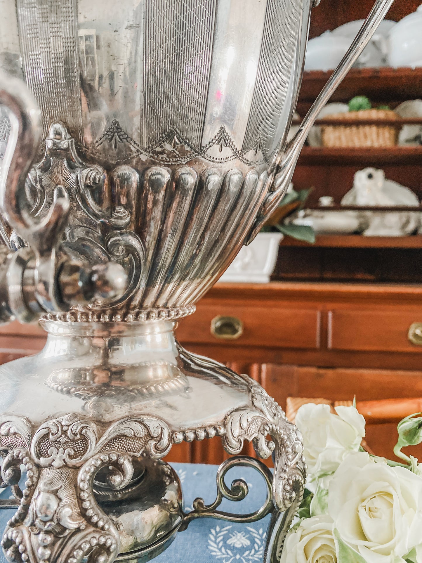 Magnificent Early 1800s Silverplate Hot Water Urn – Ornate Design with Original Burner