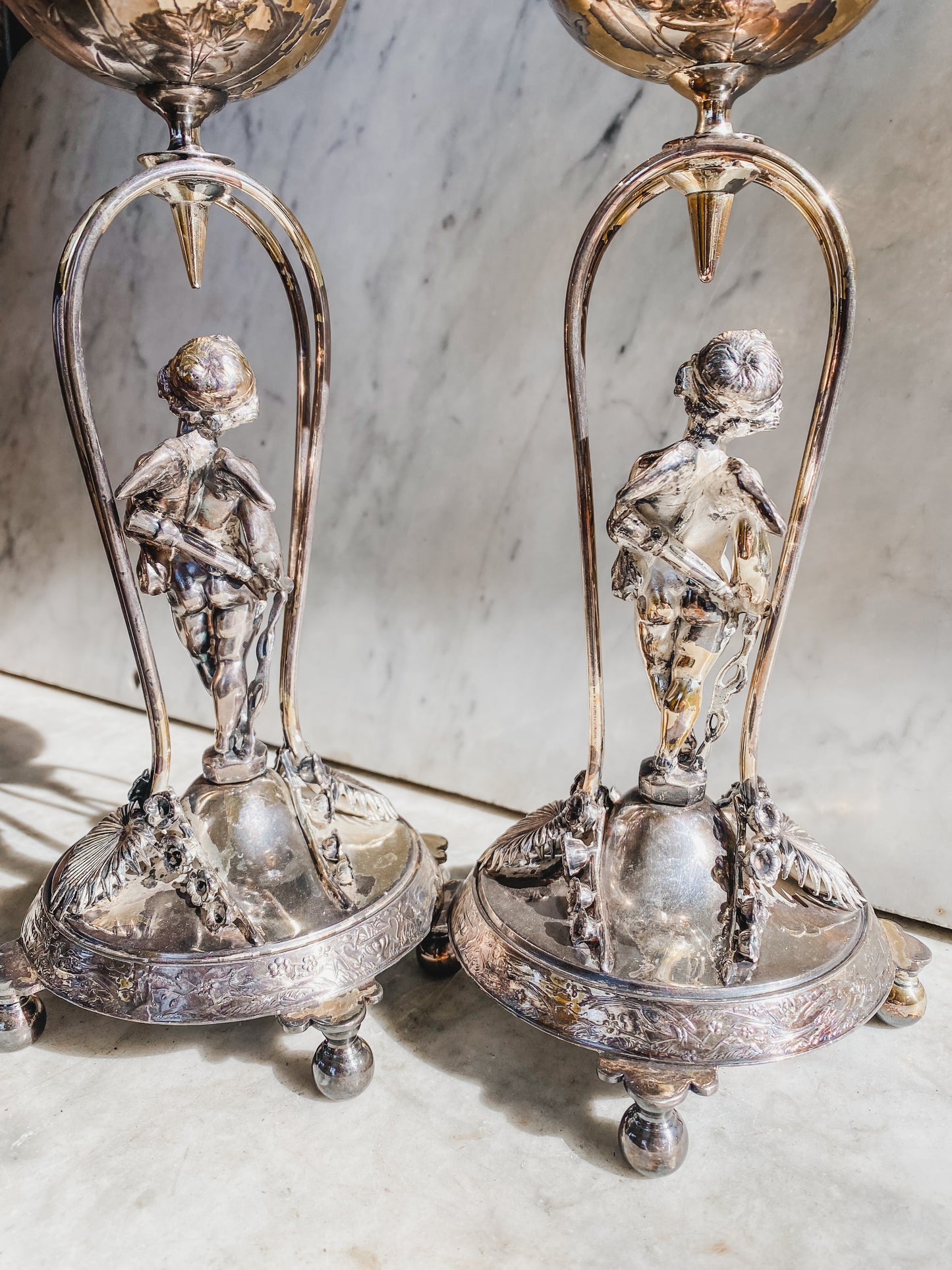 Victorian Quadroupleplate Putti Candlesticks