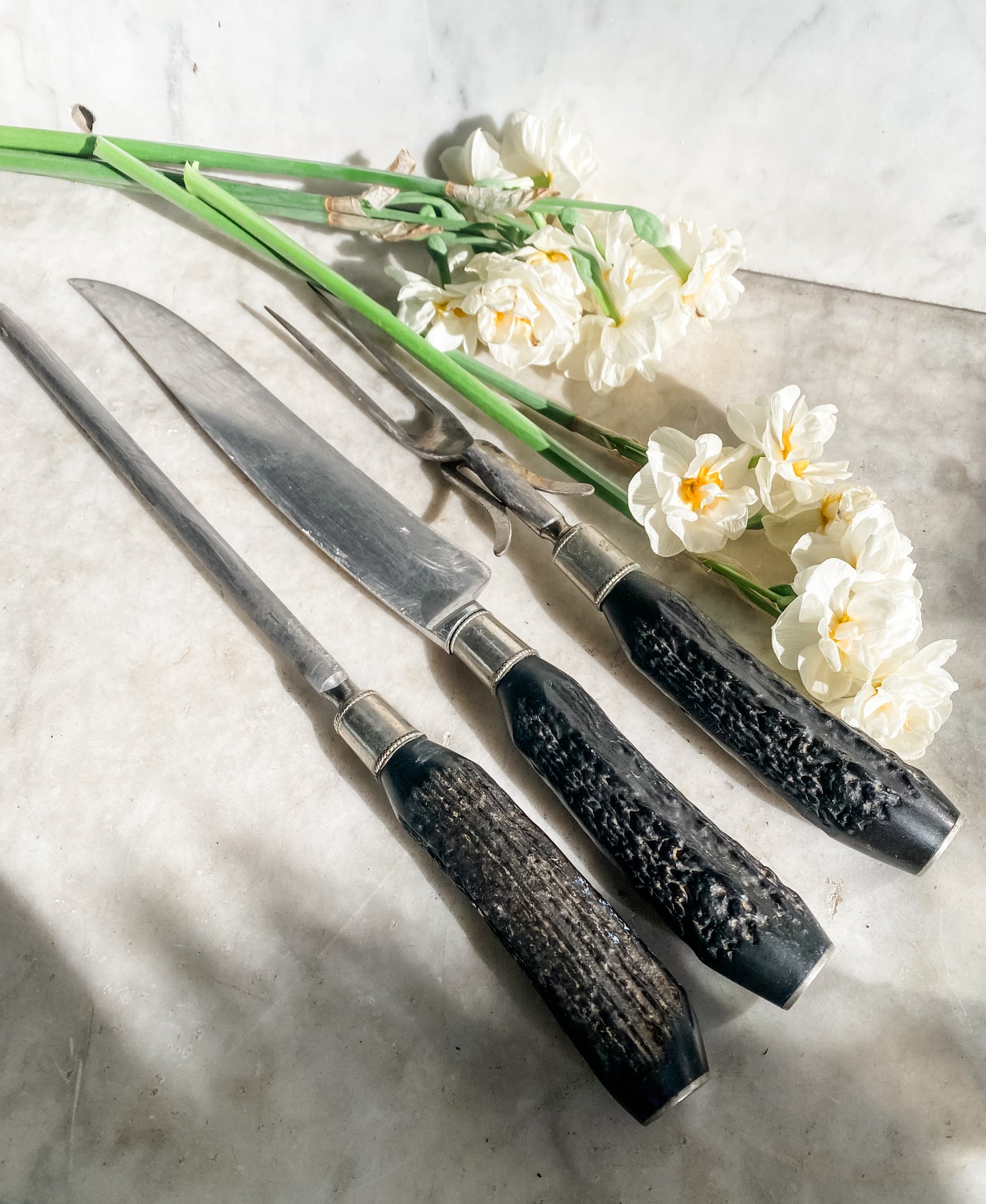 Vintage Royal Cutlery Co. Carving Set – Staghorn Handle & Beaded Ferrules