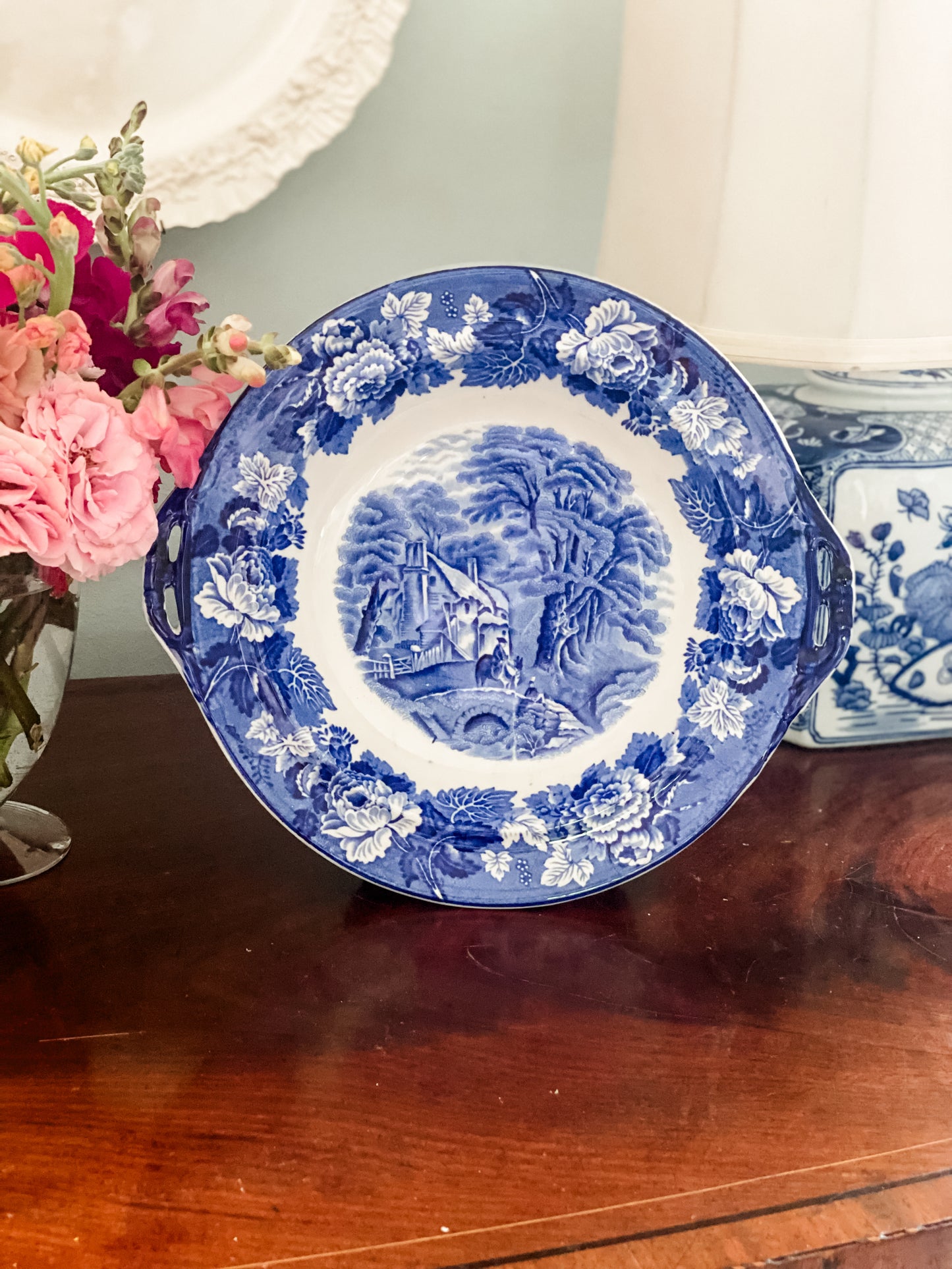 Antique Blue and White English Serving Bowl