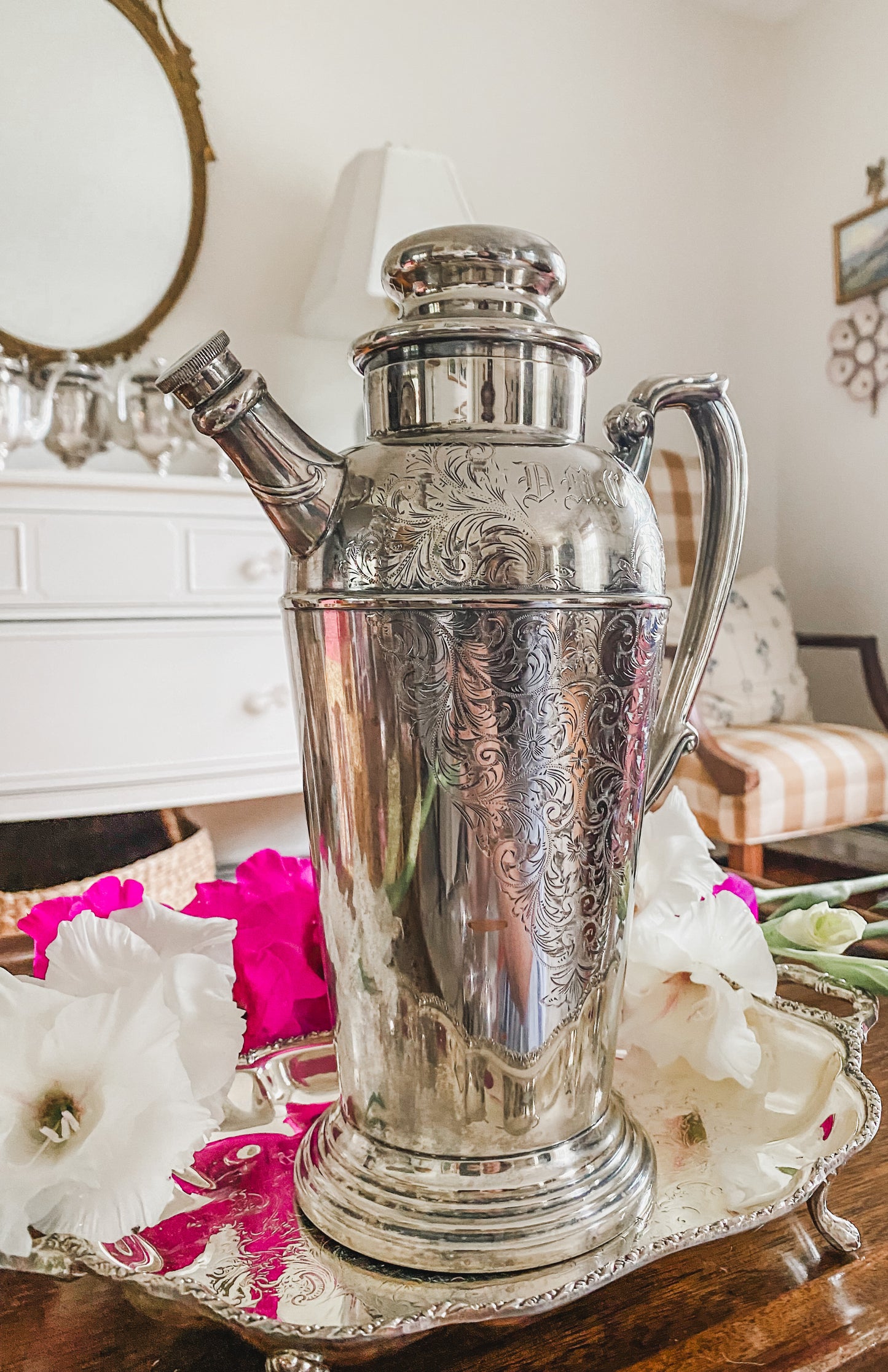 Etched Antique Cocktail Shaker