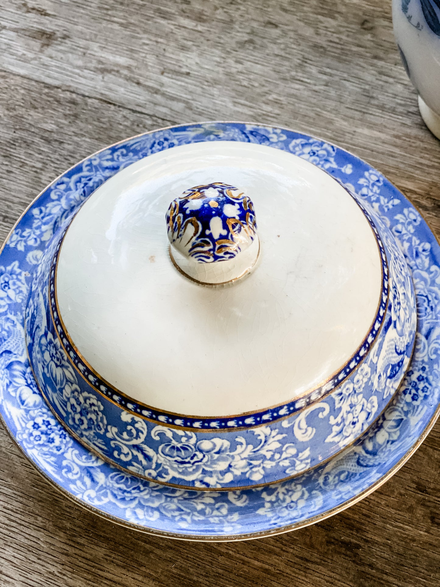 Blue and White Antique Butter Dish
