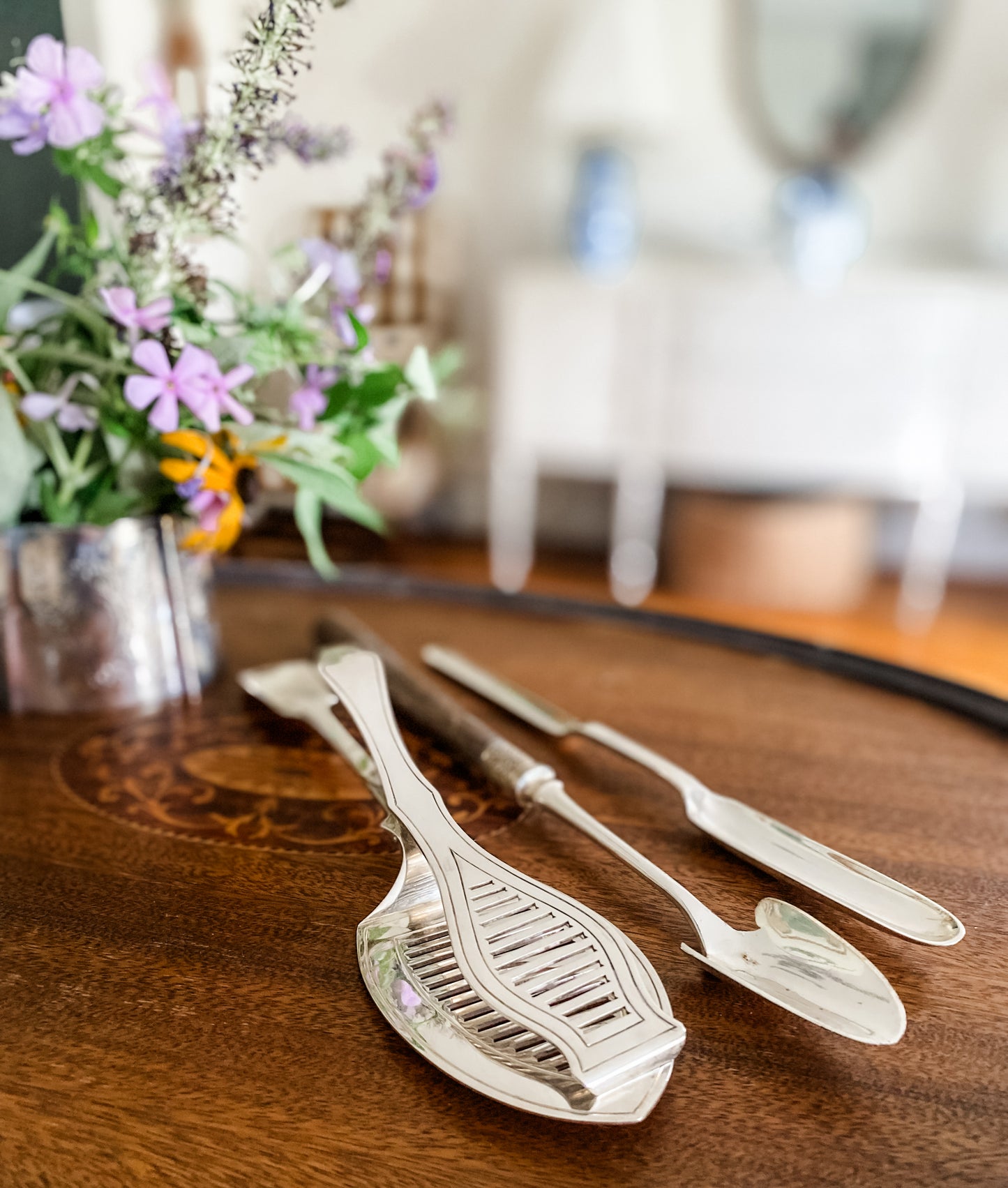 Set of 3 Utensils Including Asparagus Tongs and Cheese Spoon
