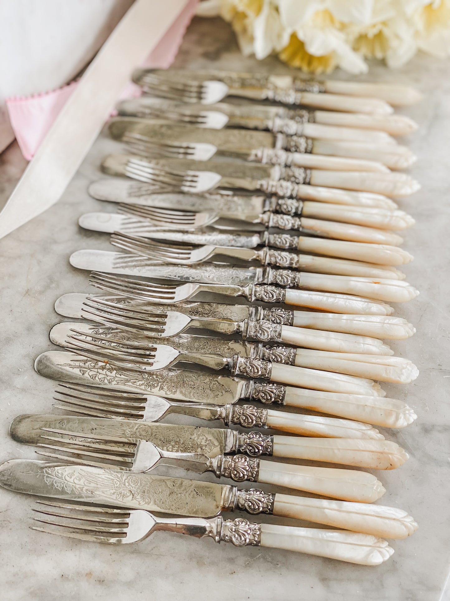 Heirloom-Worthy Victorian Flatware with Carved MOP & Botanical Blades