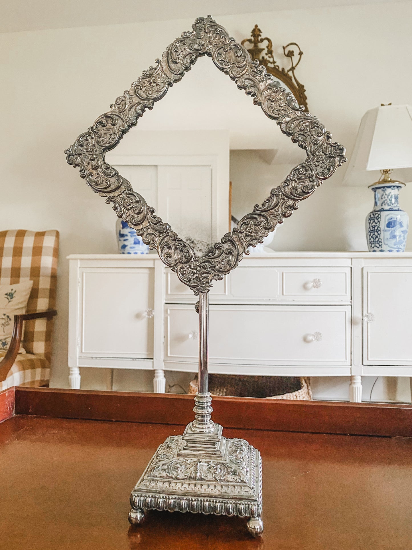 Incredible Victorian Antique Tripleplated Mirror