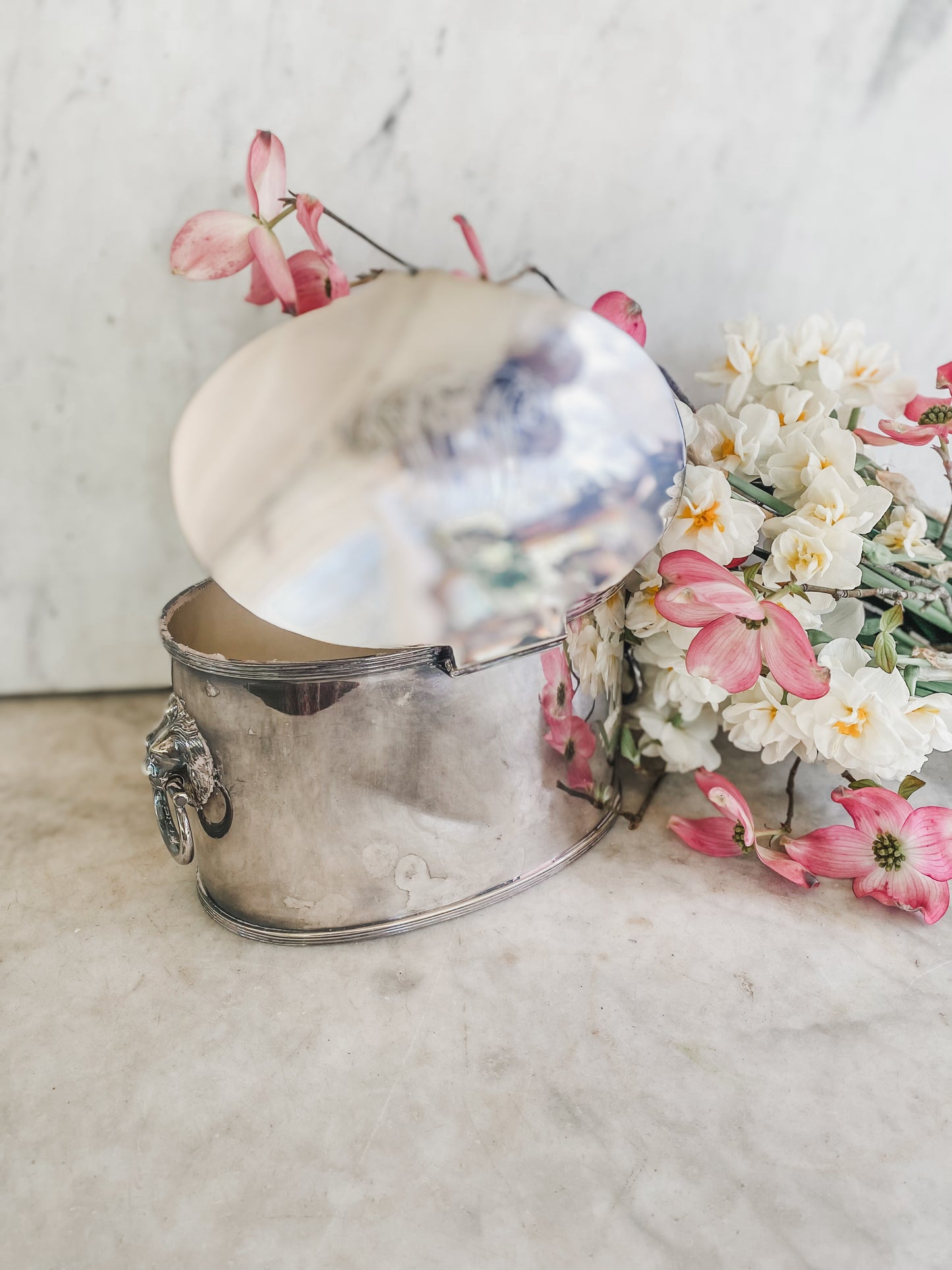 Antique Lion-Handled Cache Pot | Hukin & Heath | 8” x 4.5” x 4” Tall