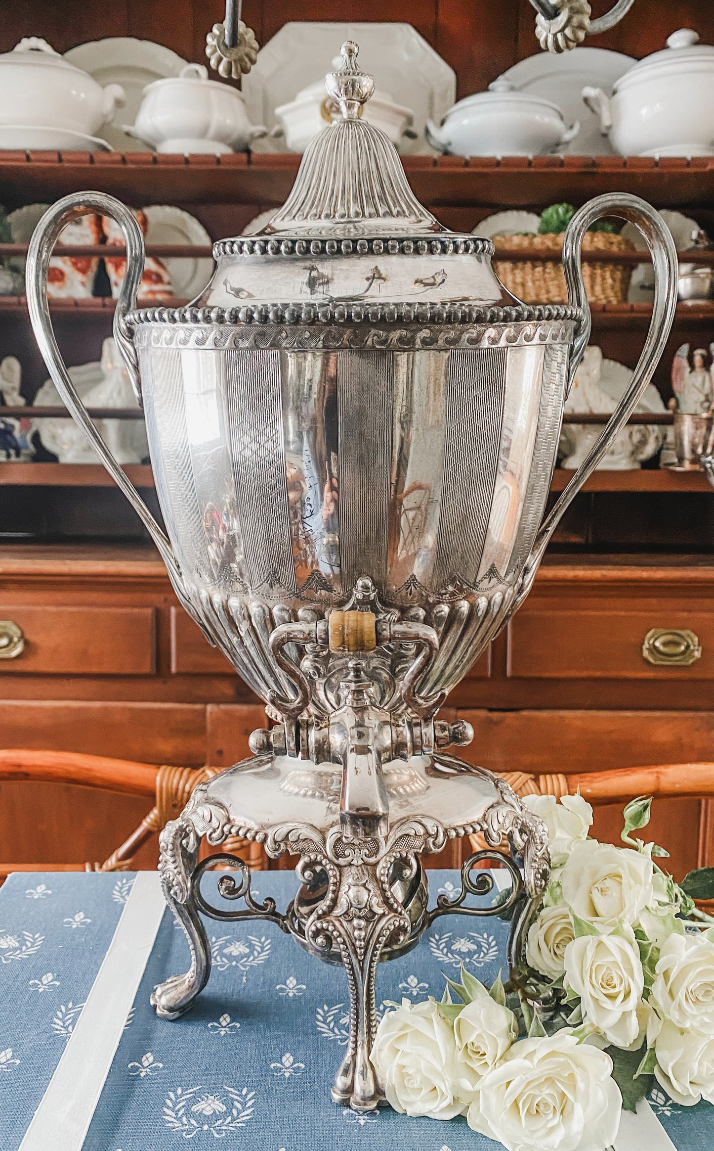 Magnificent Early 1800s Silverplate Hot Water Urn – Ornate Design with Original Burner
