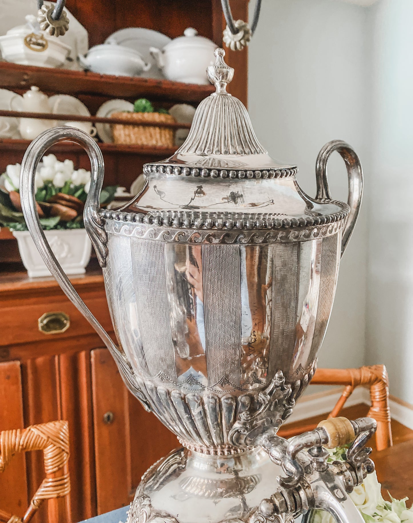 Magnificent Early 1800s Silverplate Hot Water Urn – Ornate Design with Original Burner