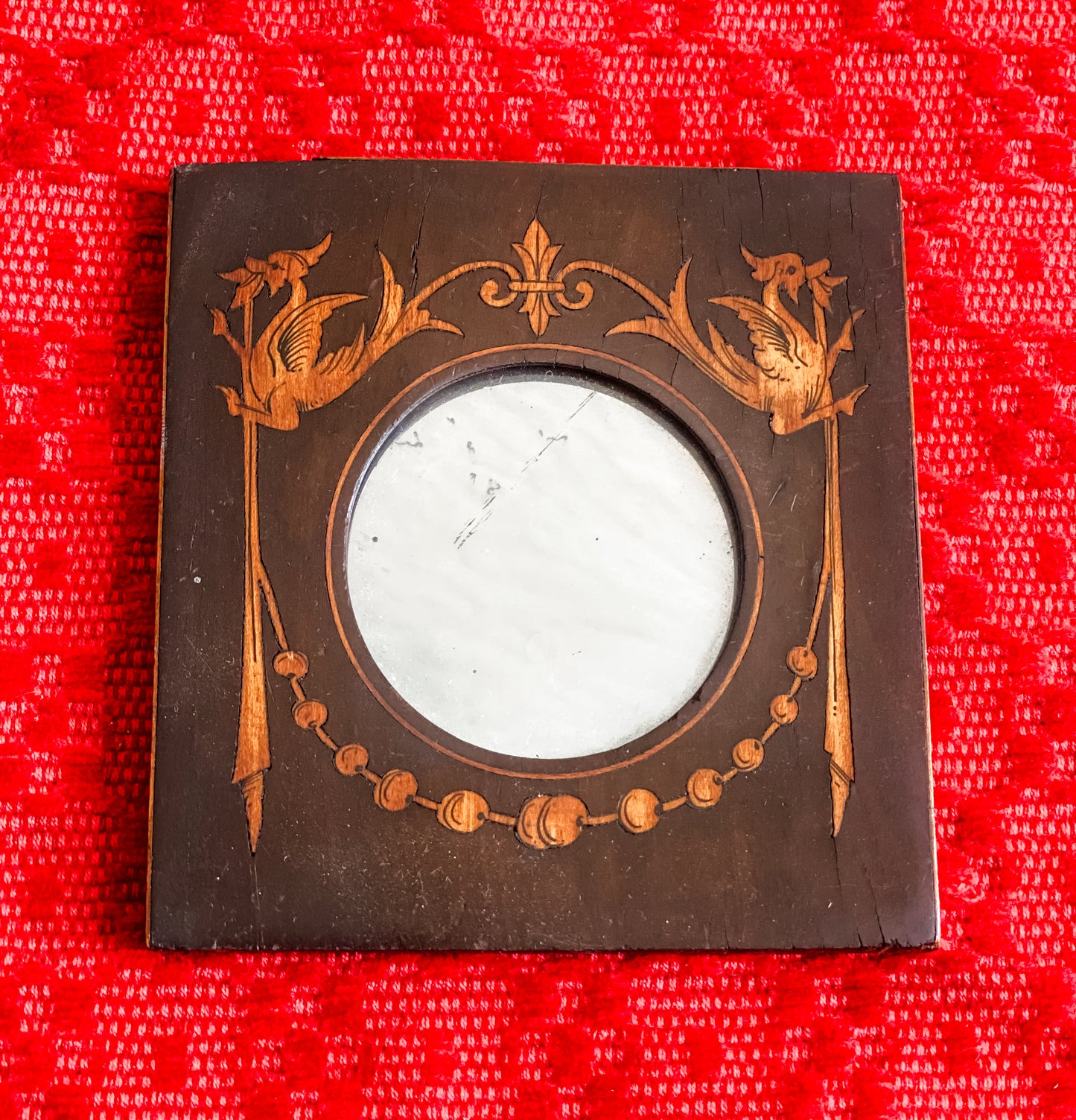 Antique Mahogany Inlaid Miniature Mirror