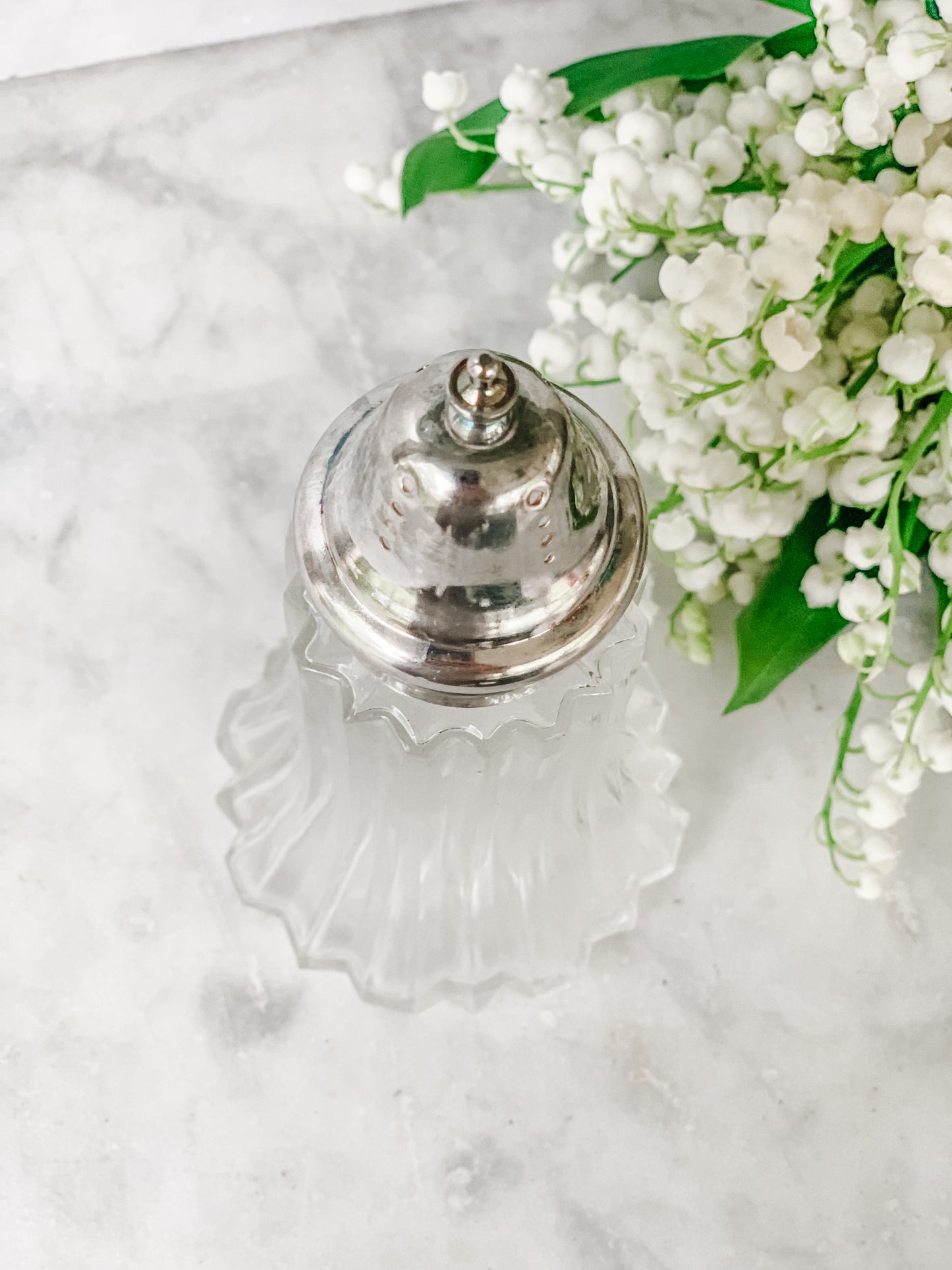 Vintage Glass Sugar Shaker with Silverplate Lid