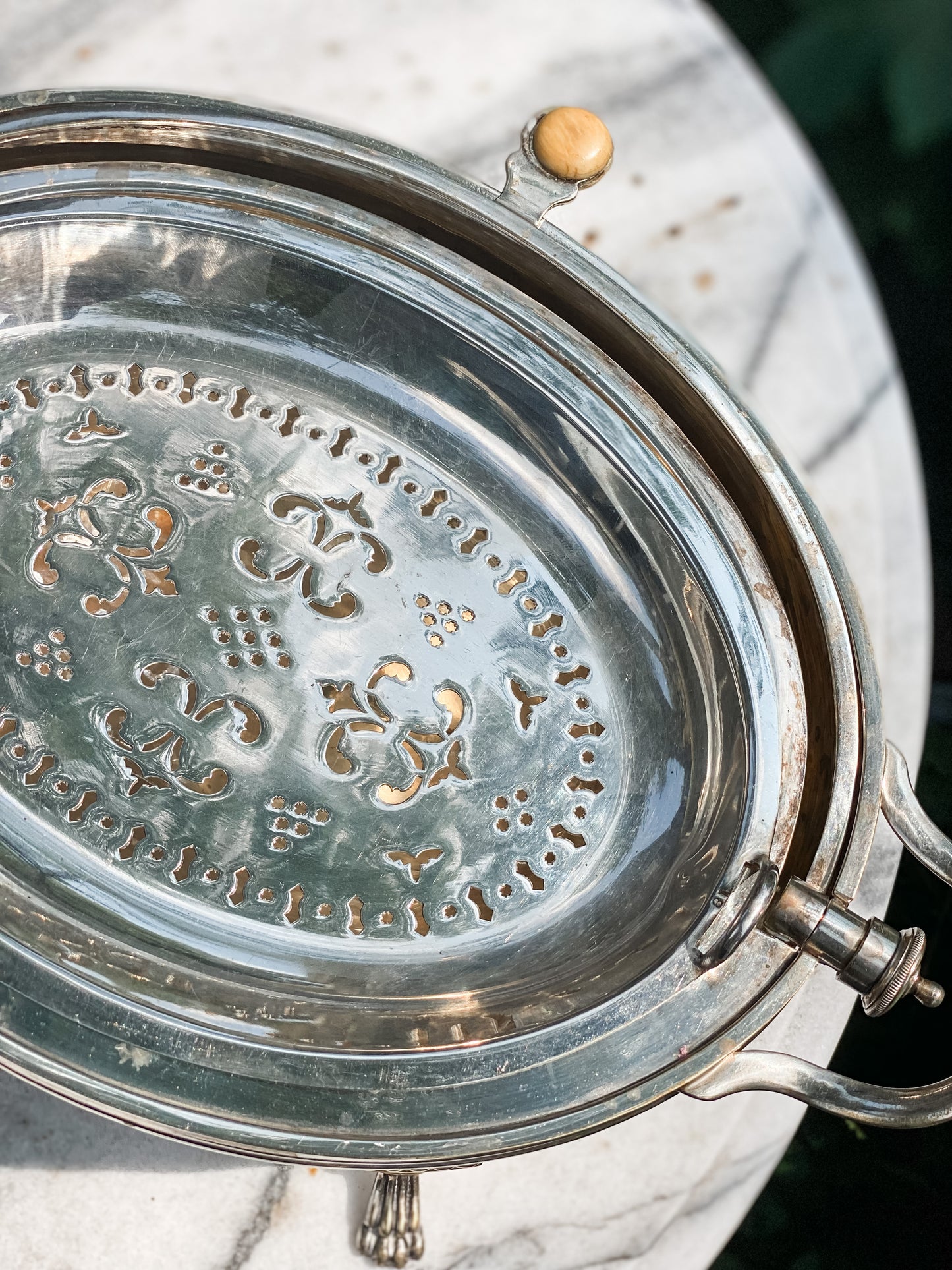 Antique Revolving Dome Silver Server (on the right )