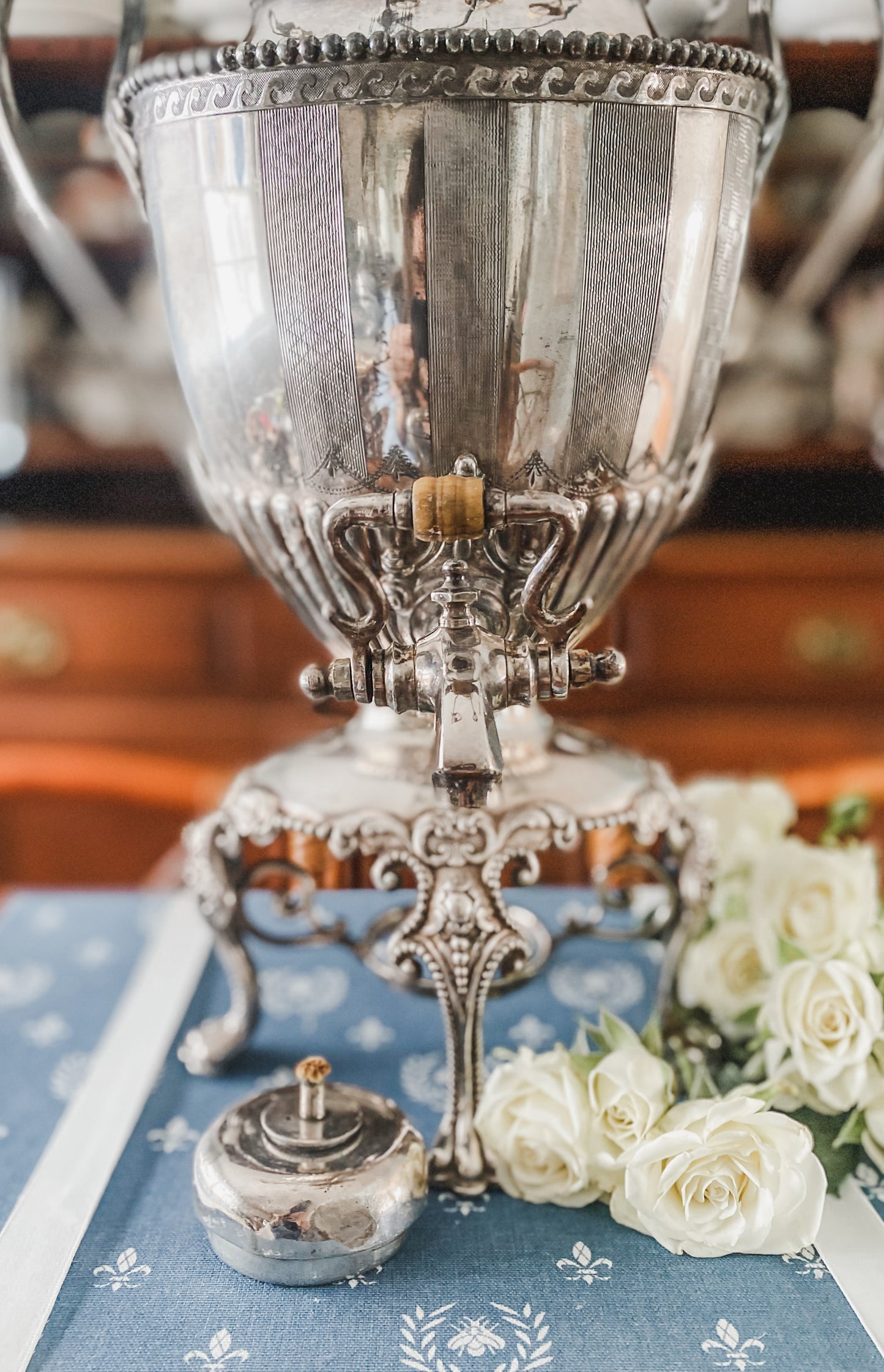 Magnificent Early 1800s Silverplate Hot Water Urn – Ornate Design with Original Burner