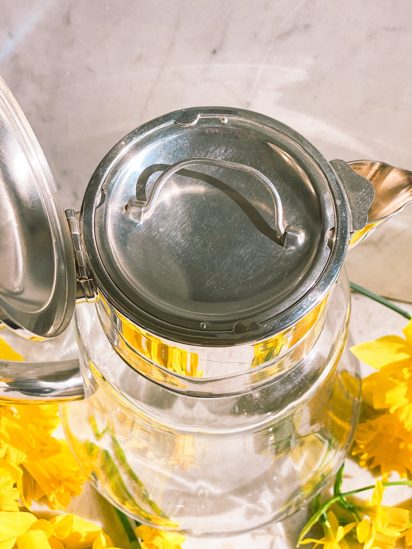 Early 1900s Antique Water Pitcher with Freezable Insert & Strainer