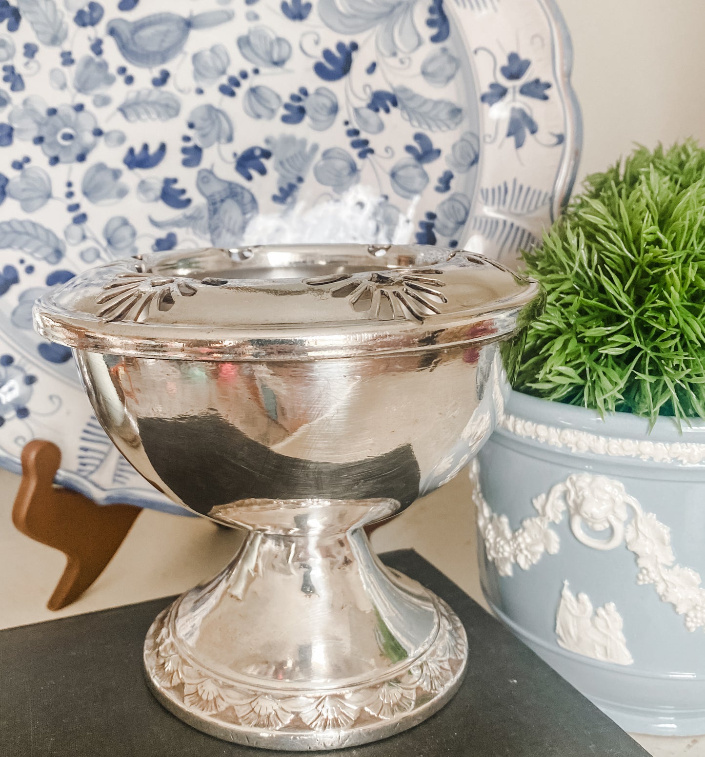 Heavy Silverplate Flower Frog with Removable Rim