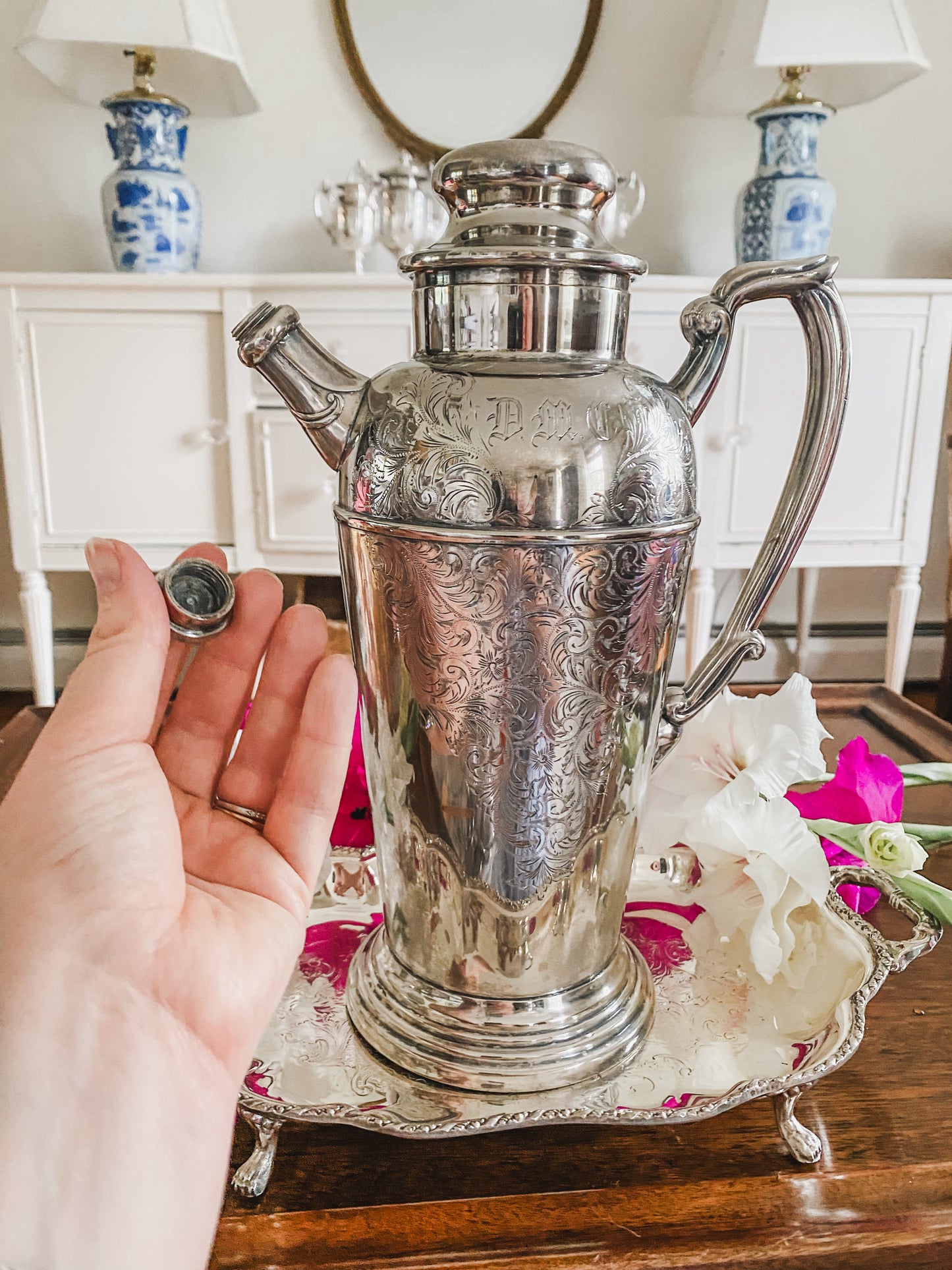 Etched Antique Cocktail Shaker