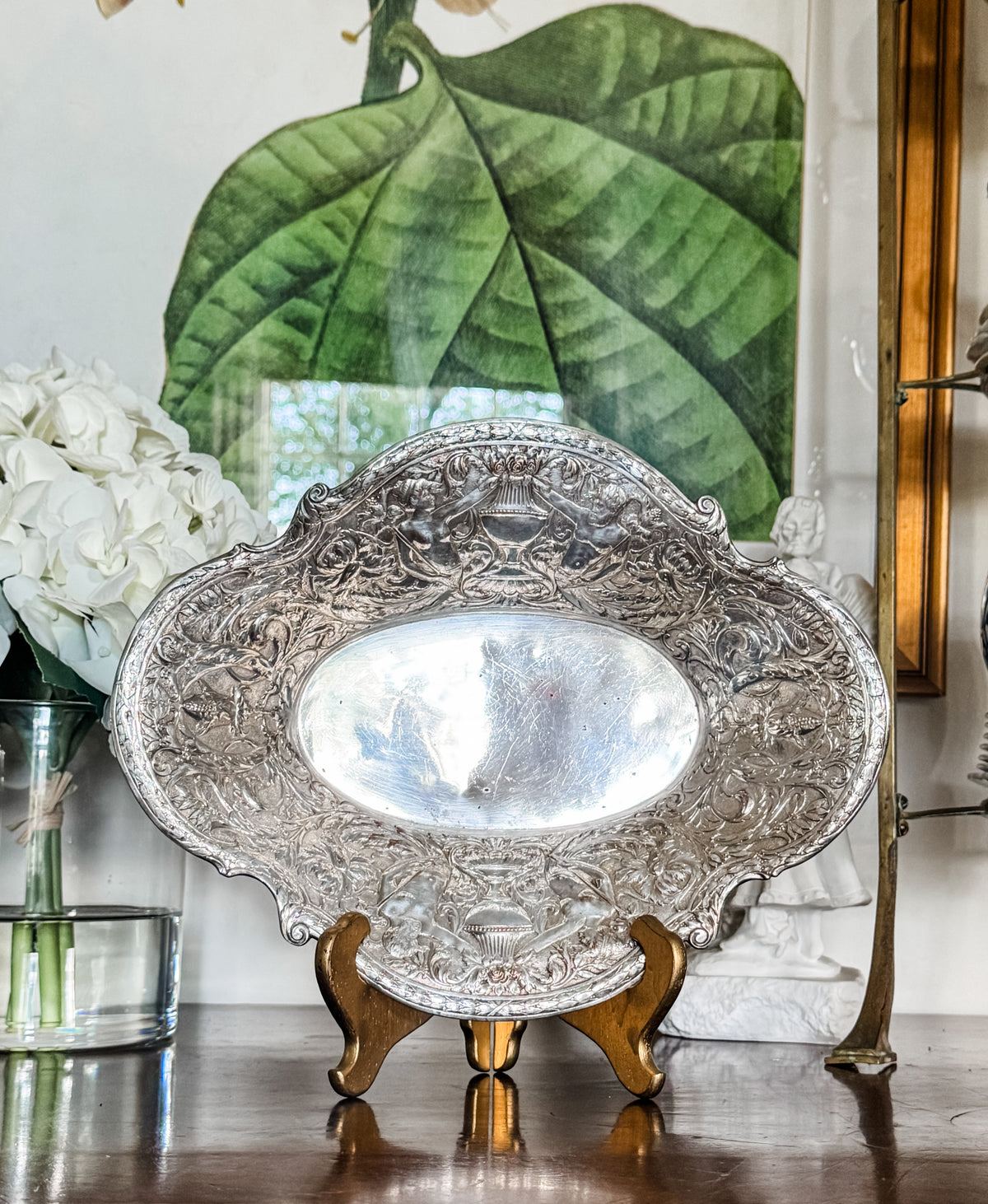 Antique Victorian Repoussé Mermaid Bread Basket